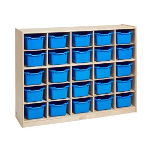 25 Cubby Mobile Tray Cabinet with Scoop Front Storage Bins, Natural, Classroom Furniture