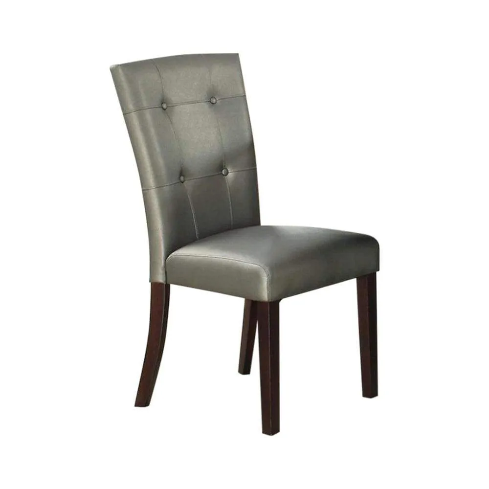2pcs Silver Button Tufted Faux Leather Wooden Dining Chair