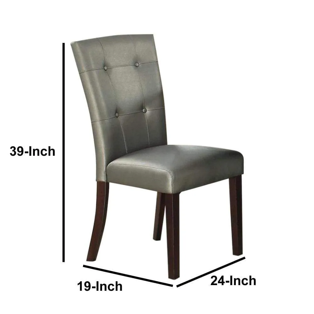 2pcs Silver Button Tufted Faux Leather Wooden Dining Chair