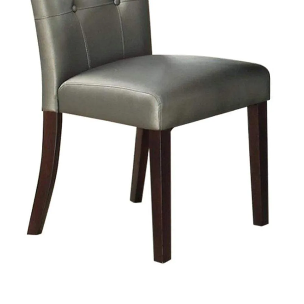 2pcs Silver Button Tufted Faux Leather Wooden Dining Chair