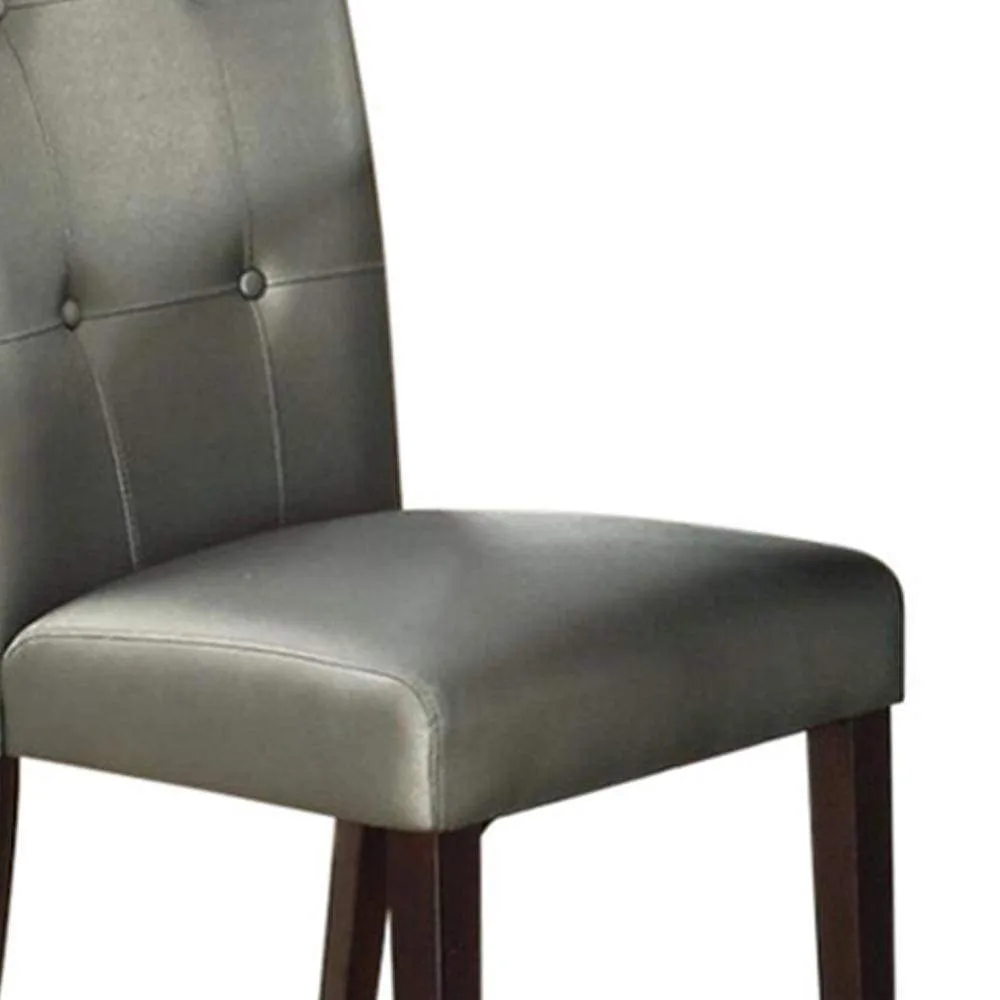 2pcs Silver Button Tufted Faux Leather Wooden Dining Chair