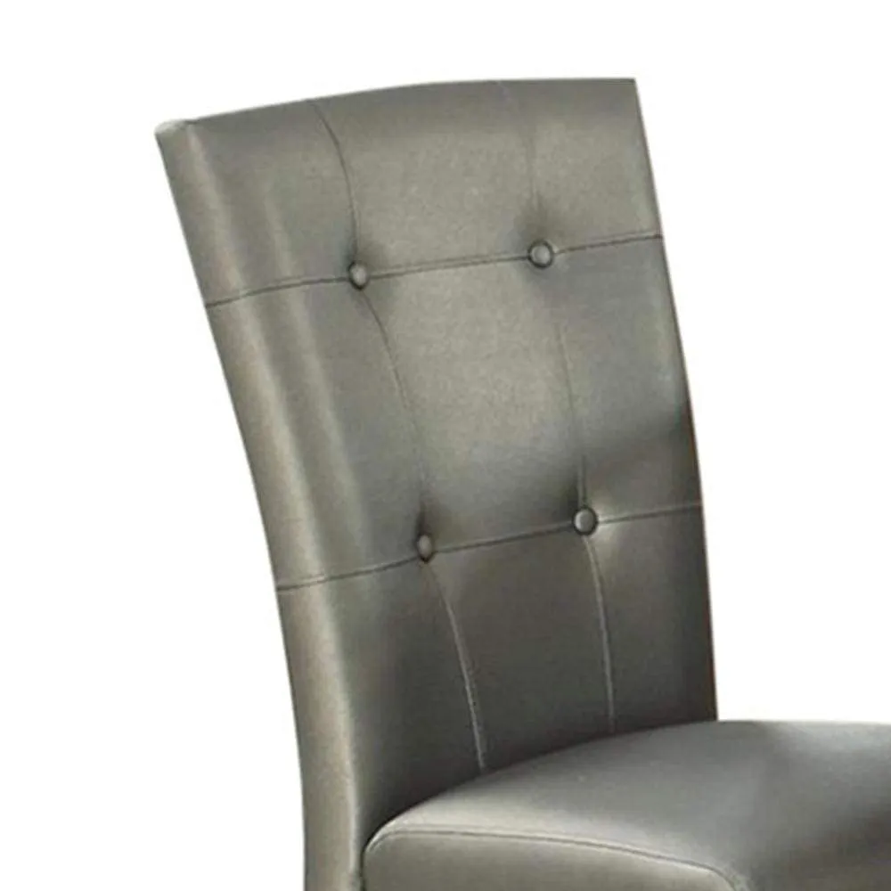 2pcs Silver Button Tufted Faux Leather Wooden Dining Chair