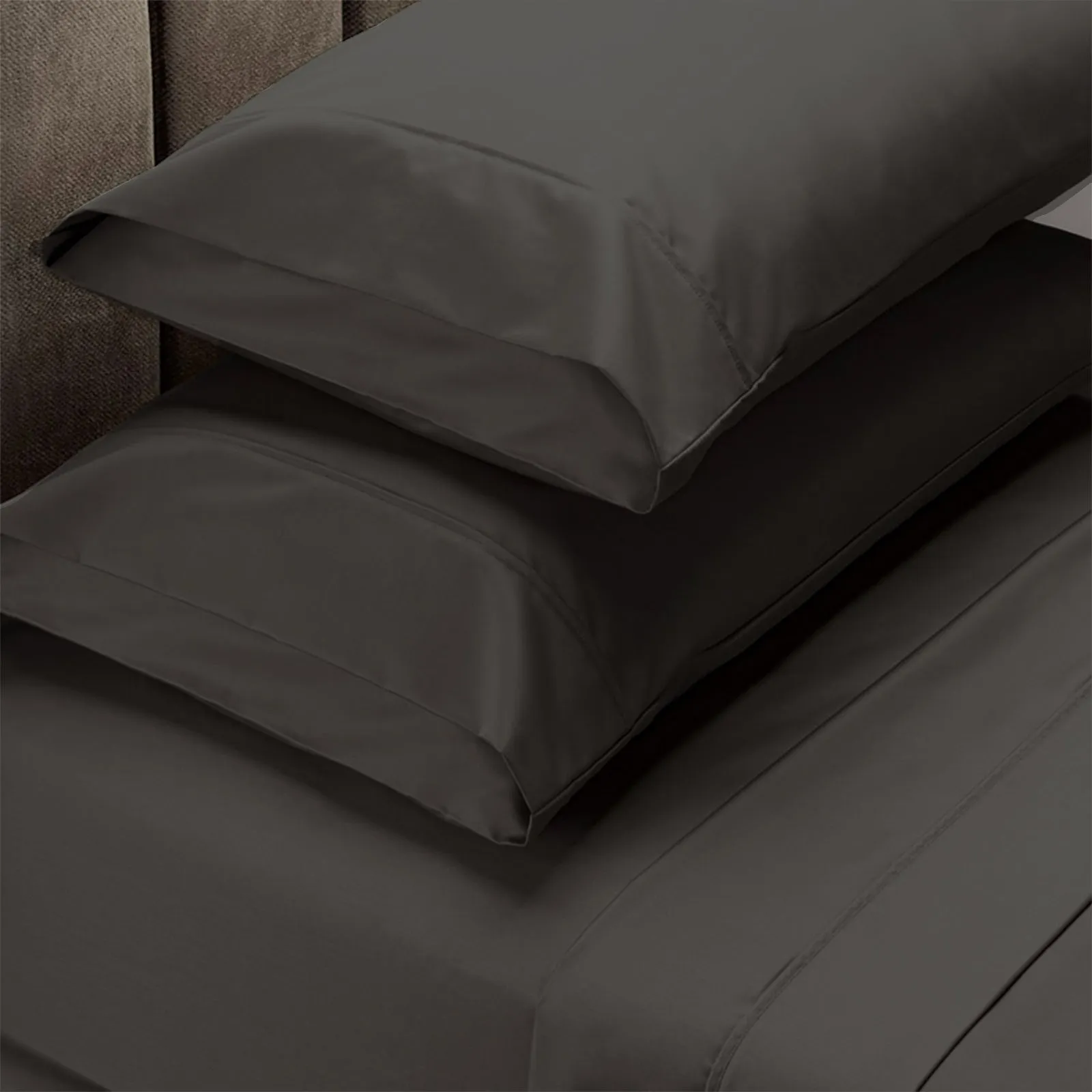 4 Piece 1500TC Sheet Set | Goose Feather Down Pillows 2 Pack | King | Dusk Grey