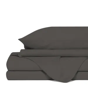 4 Piece 1500TC Sheet Set | Goose Feather Down Pillows 2 Pack | King | Dusk Grey