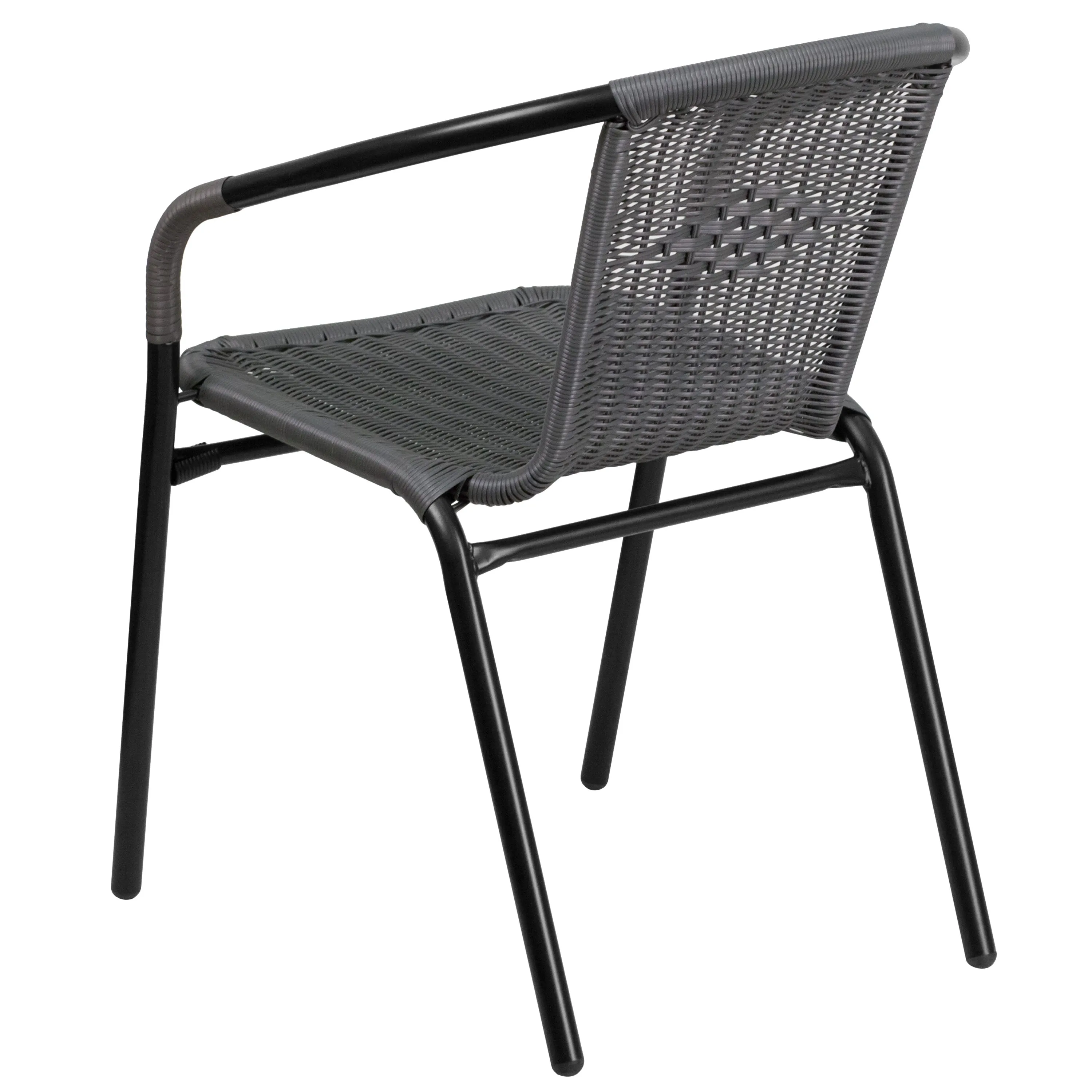 Barker 28'' Round Glass Metal Table with Rattan Edging and 4 Rattan Stack Chairs