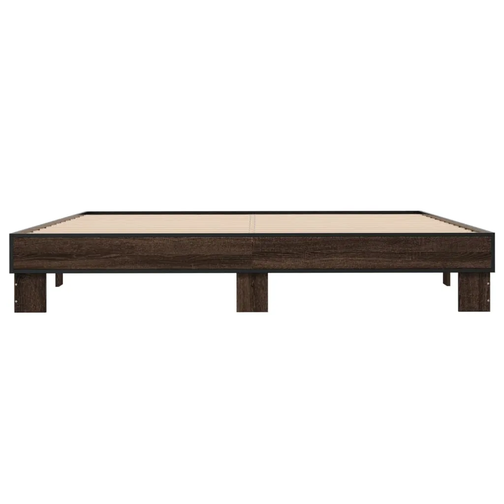 Bed Frame Brown Oak 160x200 cm Engineered Wood and Metal