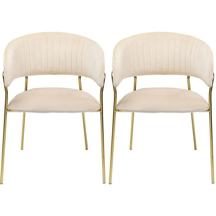 Belle Velvet Gold Chair with Armrest (2/Set)
