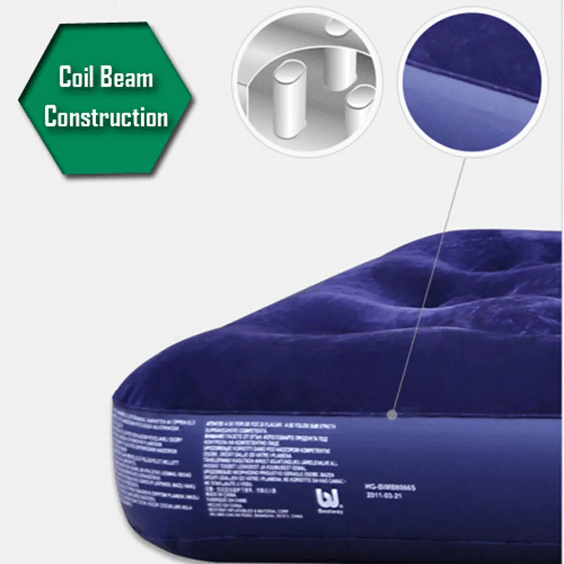Bestway Comfort Quest Inflatable Flocked Air Bed Mattress Single - blue