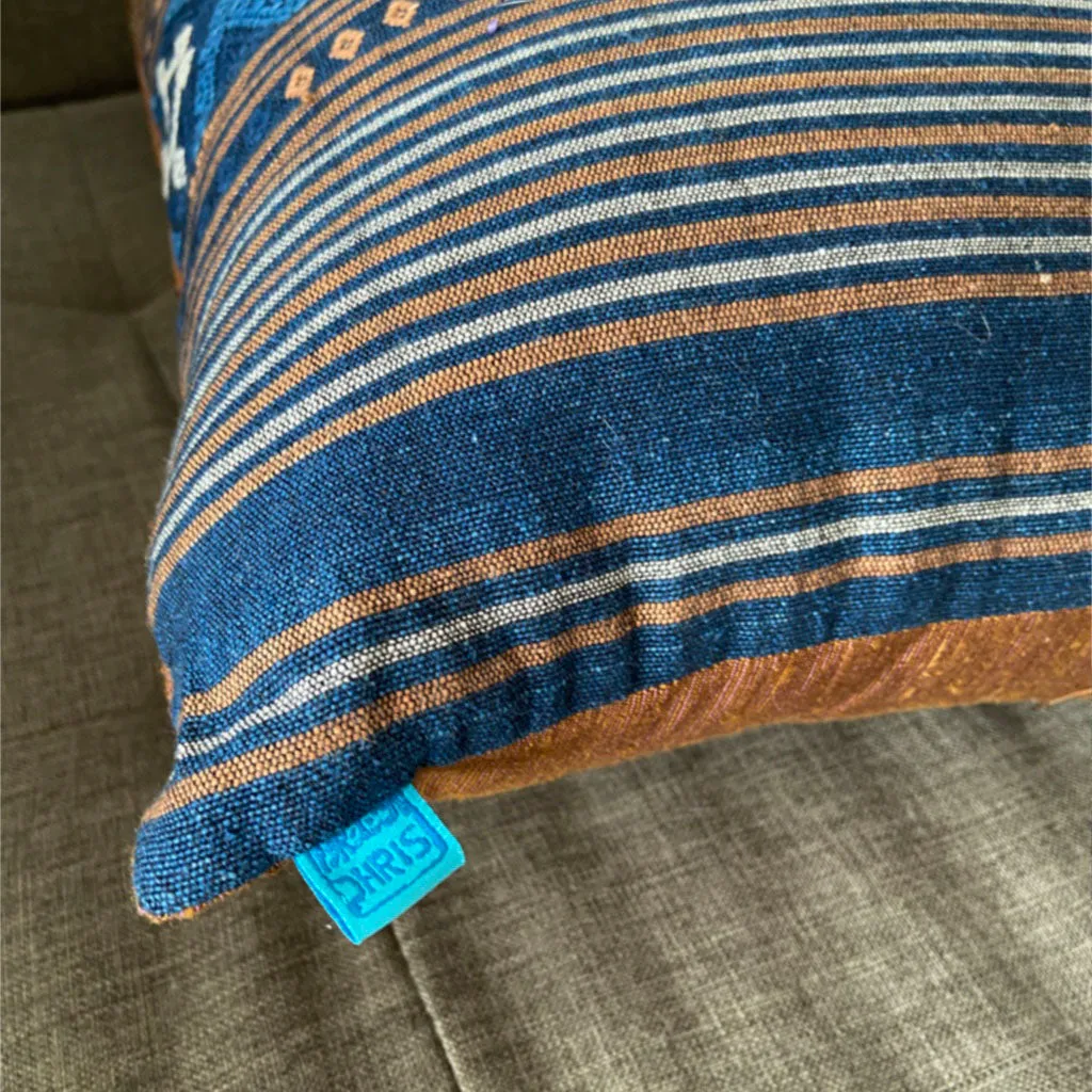 Blue and Tobacco Handwoven Thai Textile Pillow