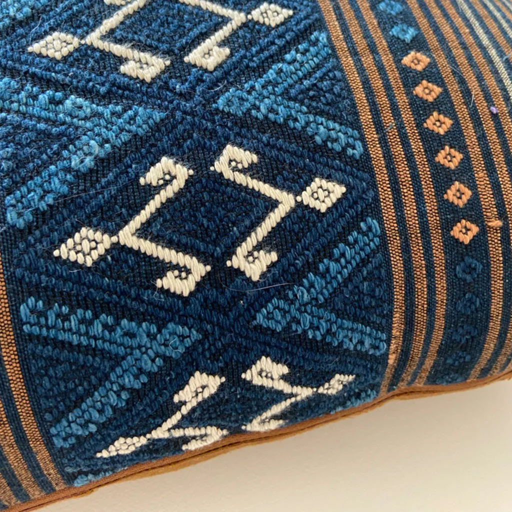 Blue and Tobacco Handwoven Thai Textile Pillow