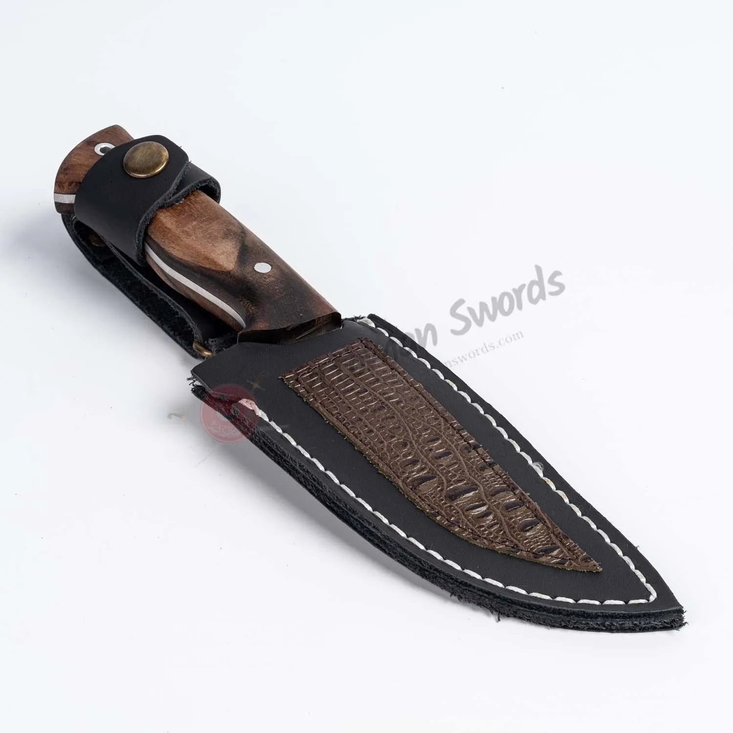 Bushcraft Camping Knife Stainless Steel Walnut Handle 9.8"