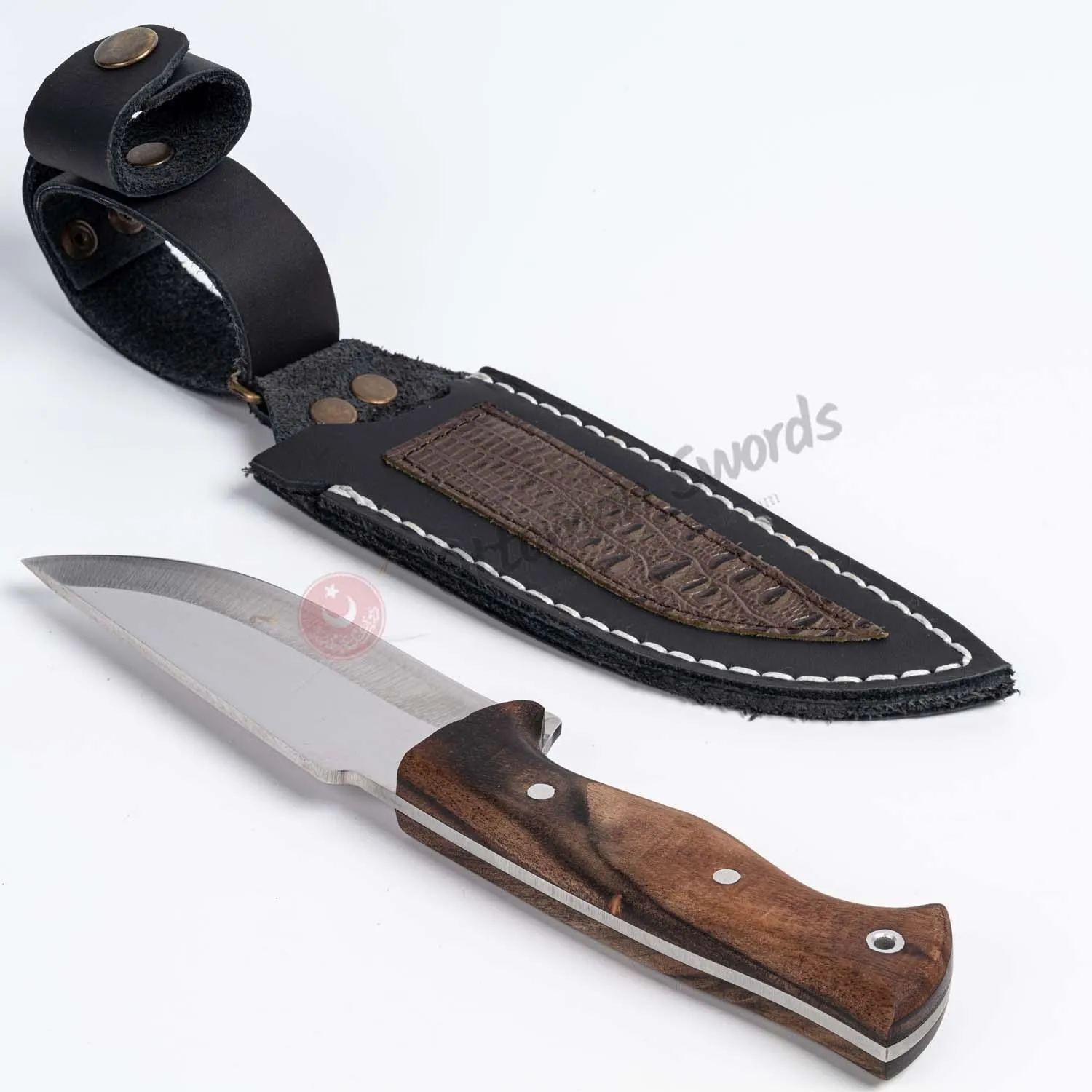 Bushcraft Camping Knife Stainless Steel Walnut Handle 9.8"