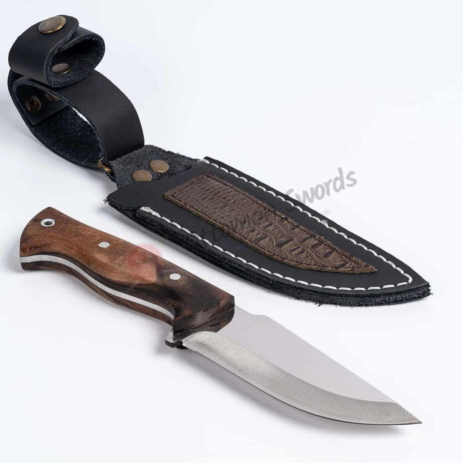 Bushcraft Camping Knife Stainless Steel Walnut Handle 9.8"