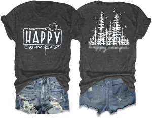 Camping Shirts Hiking Adventure T-Shirt: Camper Gifts Tops Women Vintage Mountain Nature Graphic Tees Short Sleeve Outfit