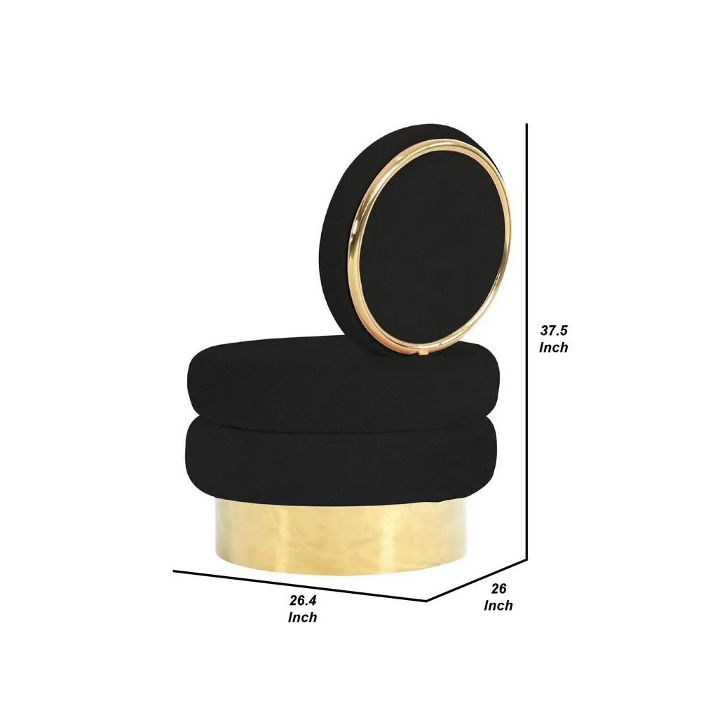 Cid 26 Inch Modern Swivel Accent Chair, Black Velvet, Round Gold Metal Base By Casagear Home