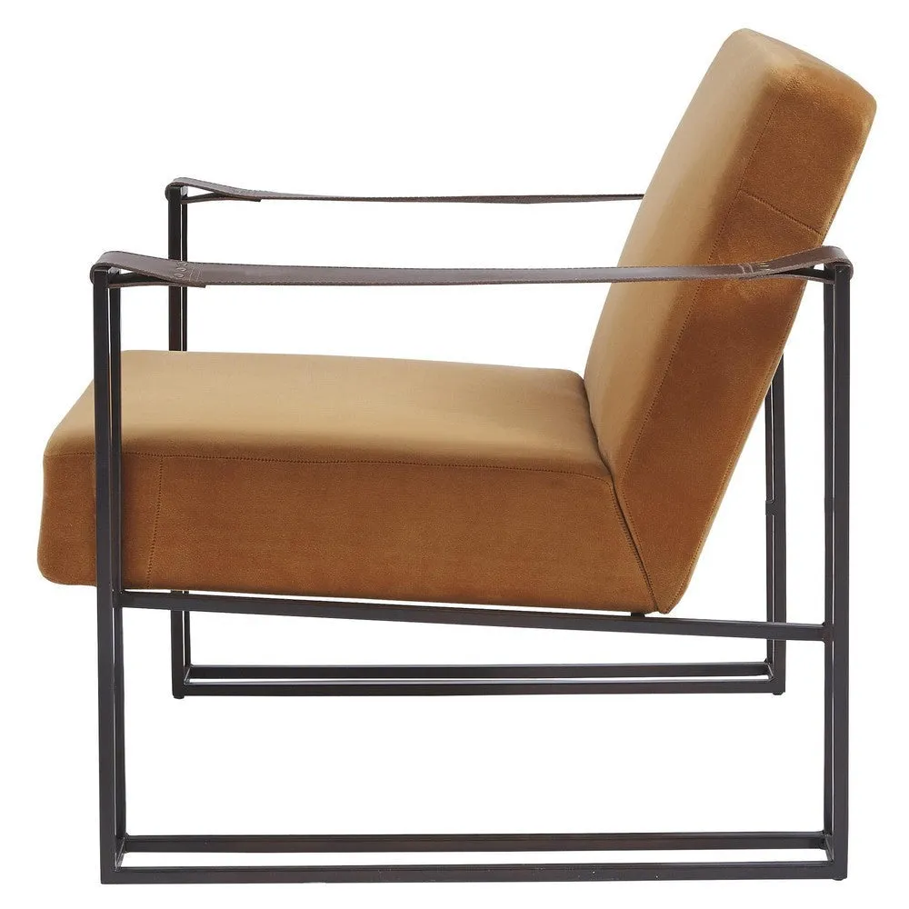 Cushioned Metal Strap Arm Accent Chair with, Orange and Bronze By Casagear Home