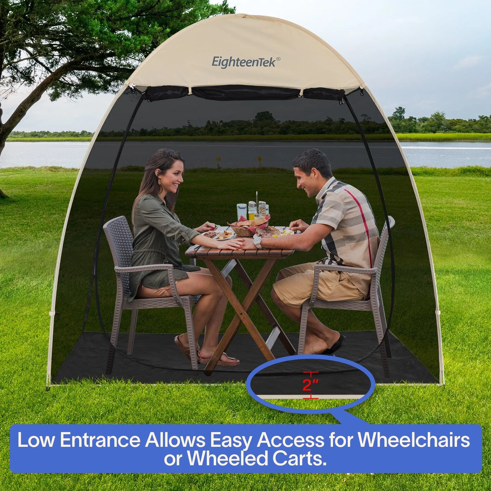 EighteenTek 7'x4' Pop Up Bug Free Screen House Tent For Balcony