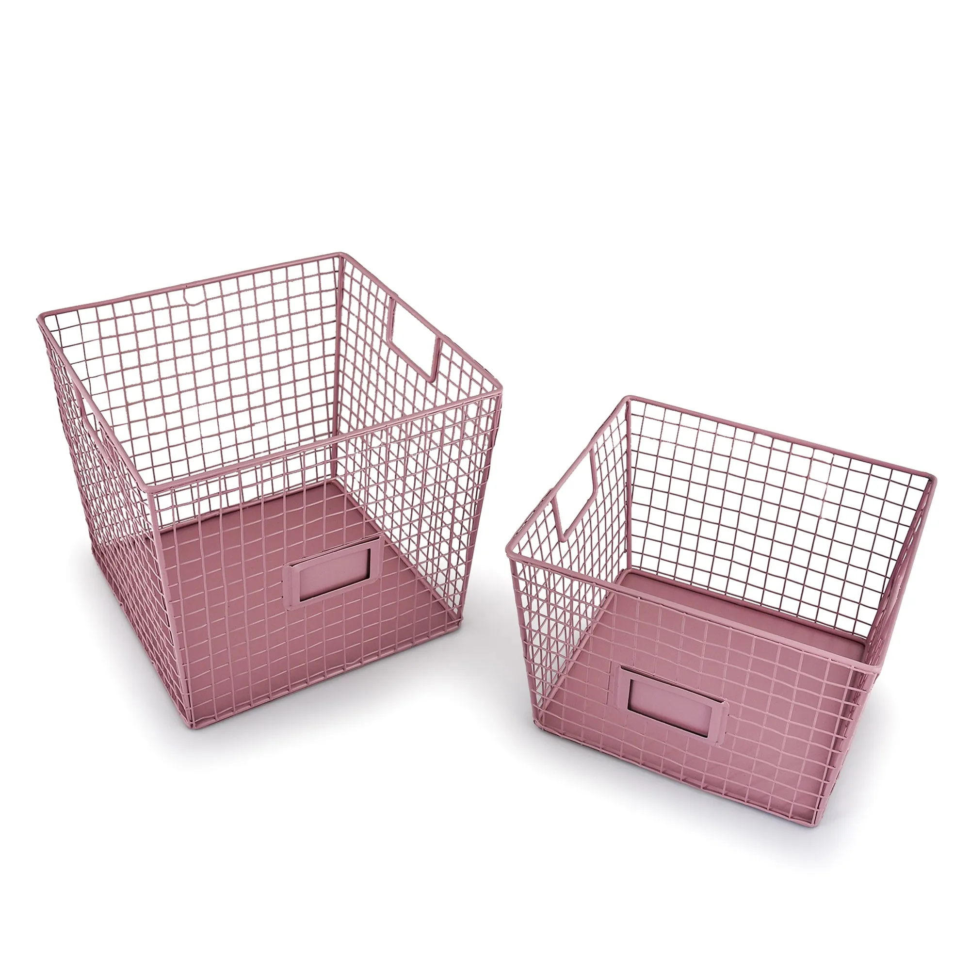 ELAN GRID Metal Square Bin, Baskets for Vegetables and Fruits (Set of 2, Mauve)
