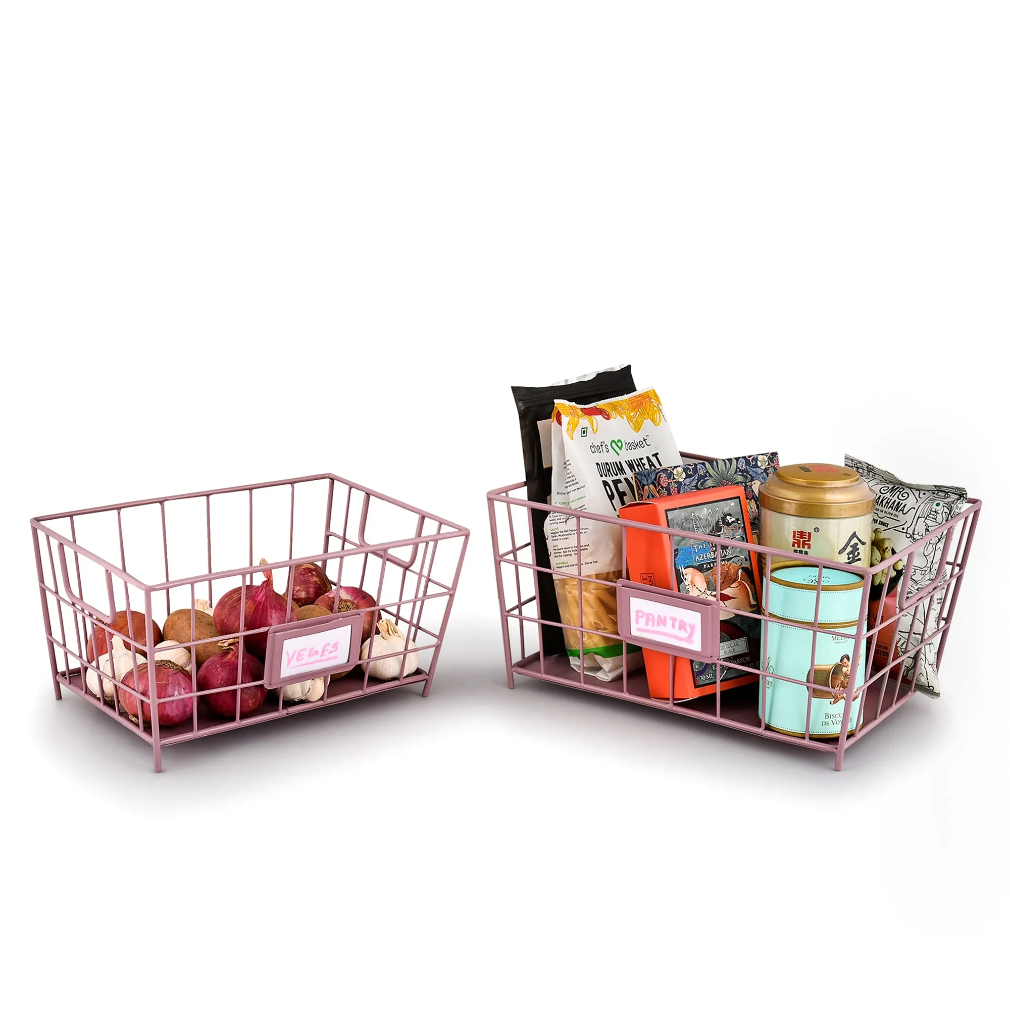 ELAN LOFT Metal Rectangle Bin,  Baskets for Vegetables and Fruits   (Set of 2, Mauve)
