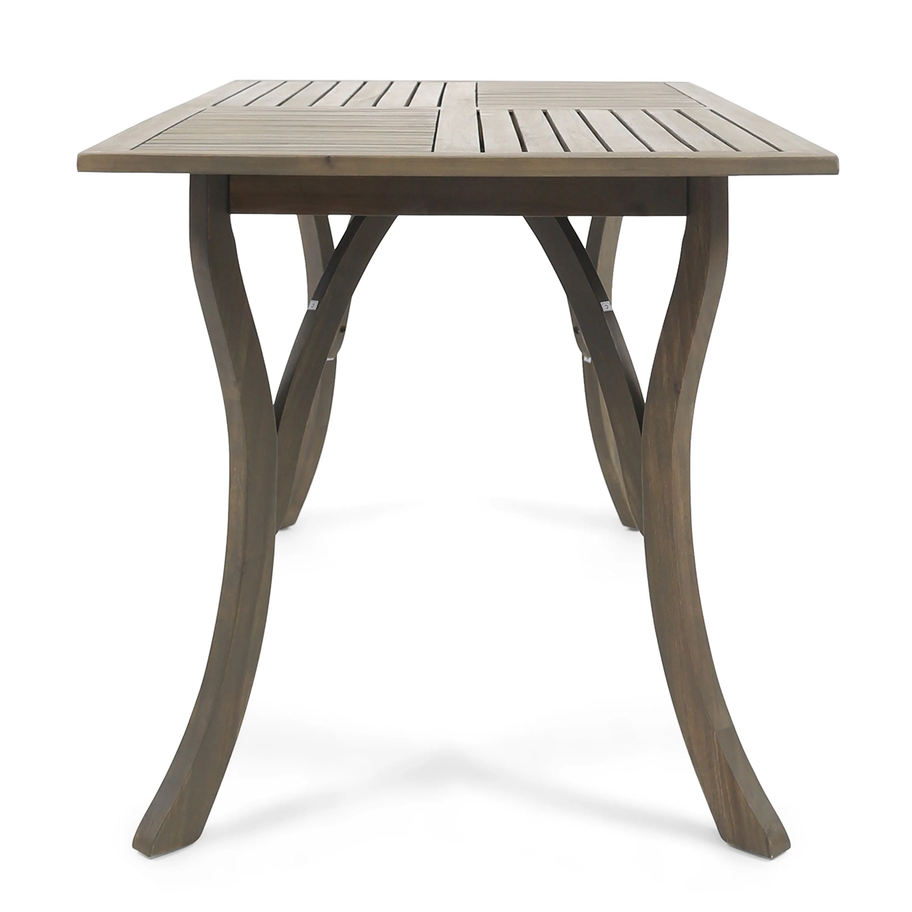 Freeman Outdoor 7 Piece Wood and Wicker Dining Set, Gray with Gray Chairs