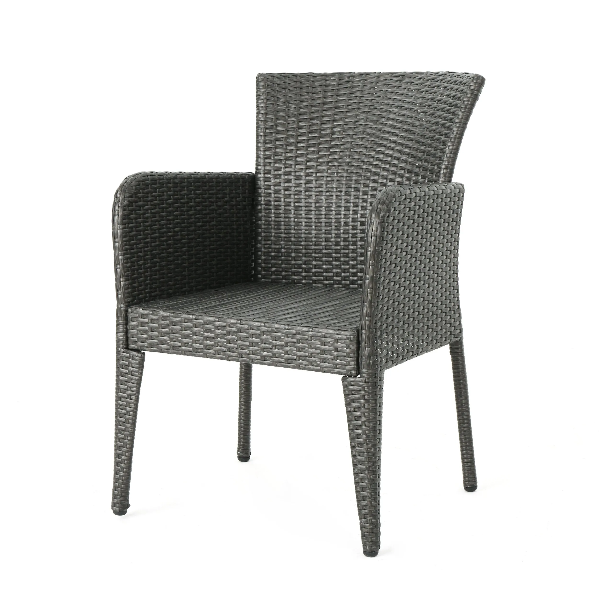 Freeman Outdoor 7 Piece Wood and Wicker Dining Set, Gray with Gray Chairs