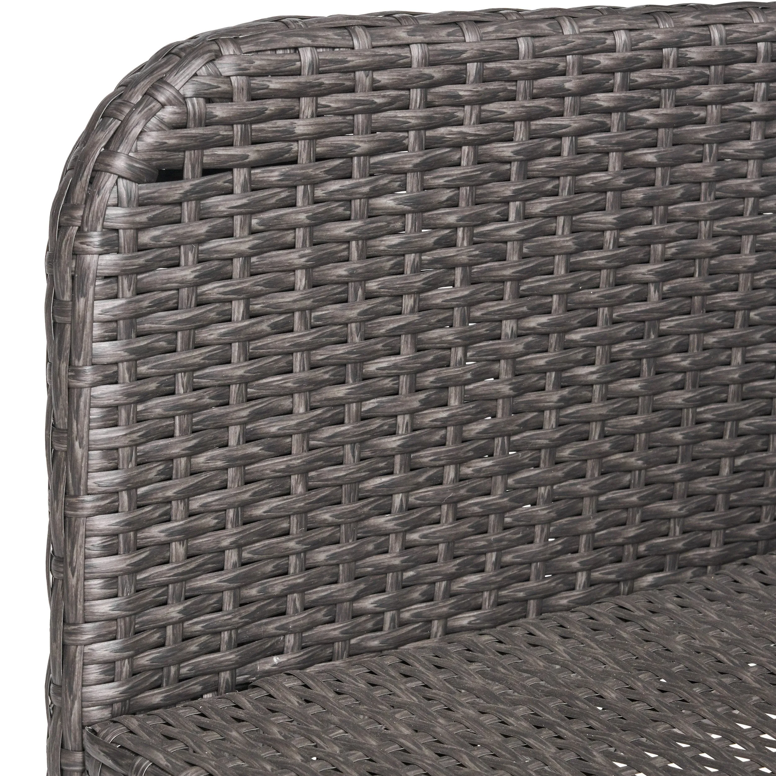 Freeman Outdoor 7 Piece Wood and Wicker Dining Set, Gray with Gray Chairs