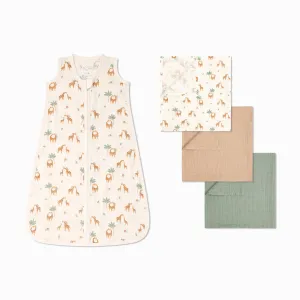 Giraffe Muslin Summer Sleeping Bag 0.5 TOG & 3 Pack Muslins Set
