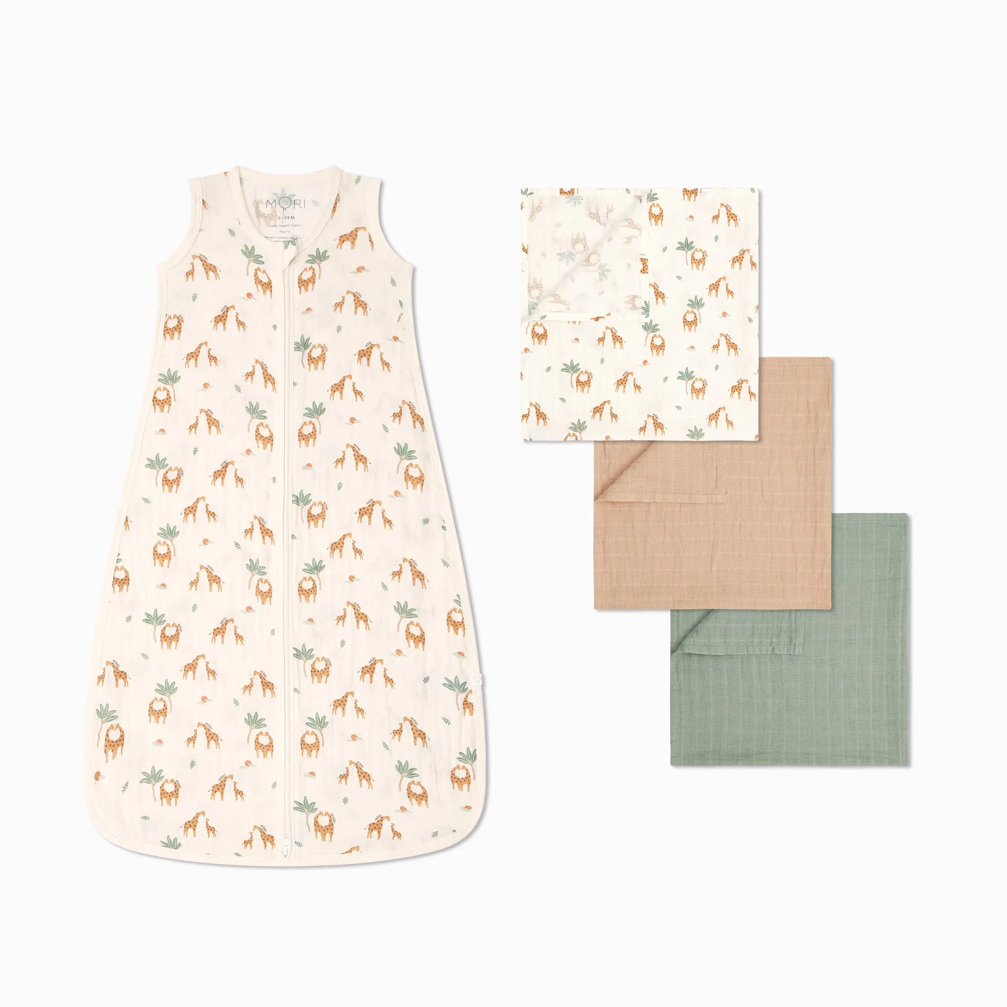 Giraffe Muslin Summer Sleeping Bag 0.5 TOG & 3 Pack Muslins Set