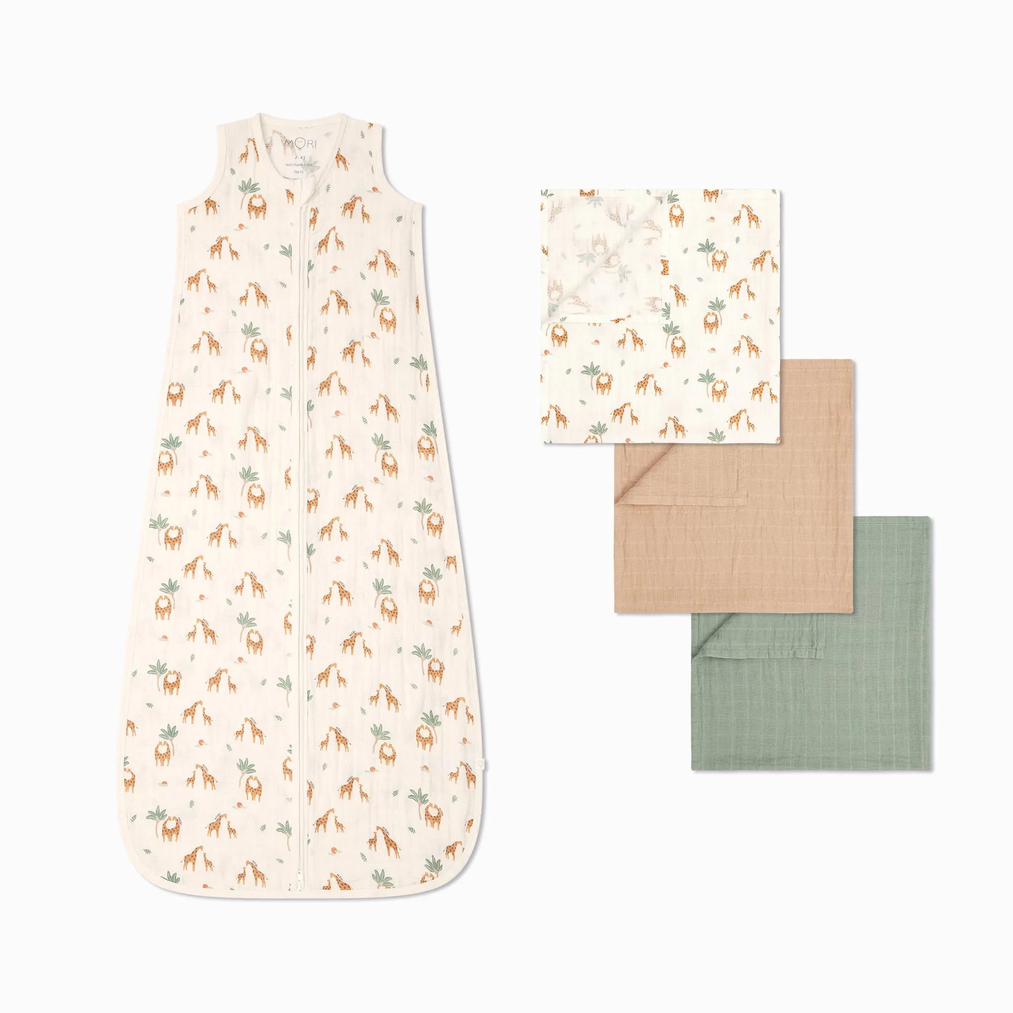 Giraffe Muslin Summer Sleeping Bag 0.5 TOG & 3 Pack Muslins Set