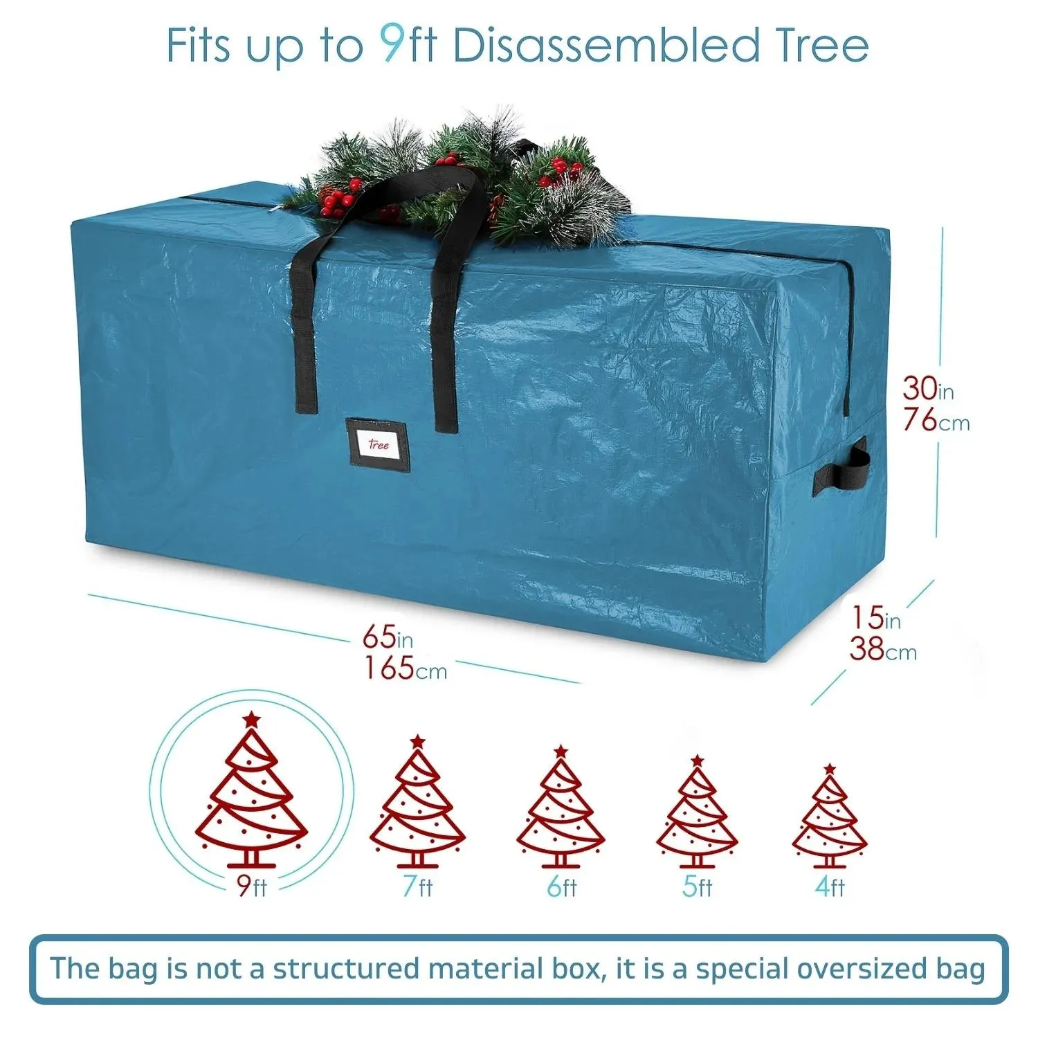 Hearth & Harbor Plastic Christmas Tree Storage Bag with Handles, Fits up to 9 ft Holiday Trees