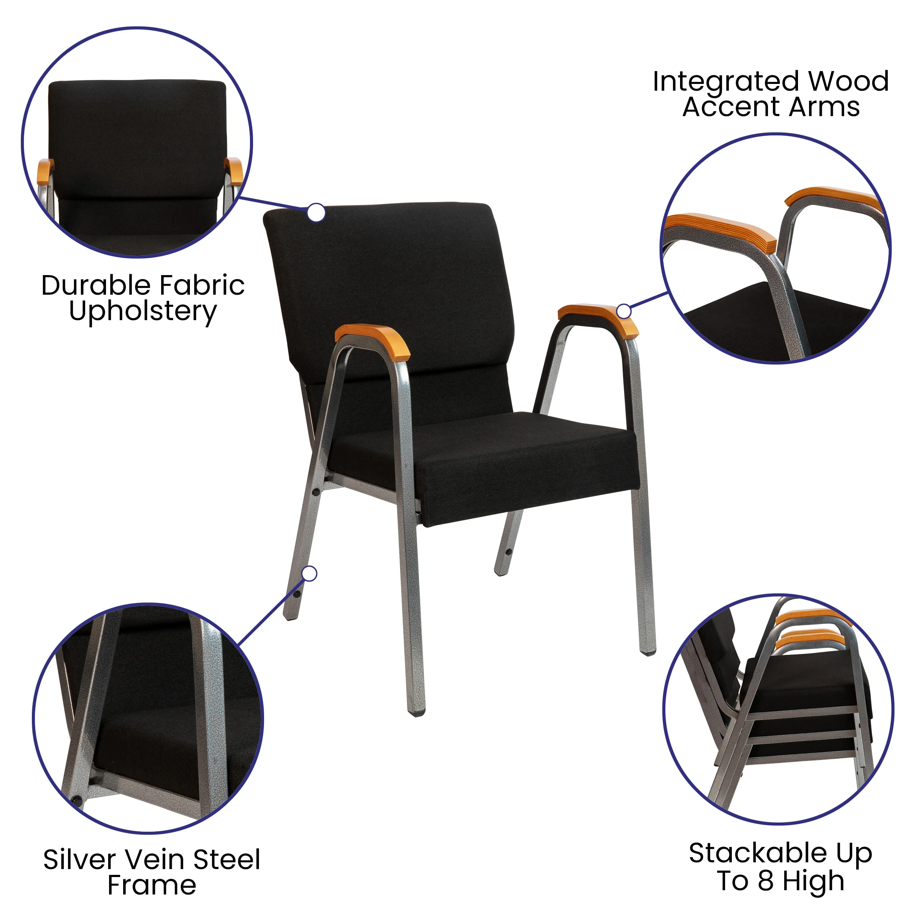 HERCULES Series 21"W Stacking Wood Accent Arm Church Chair