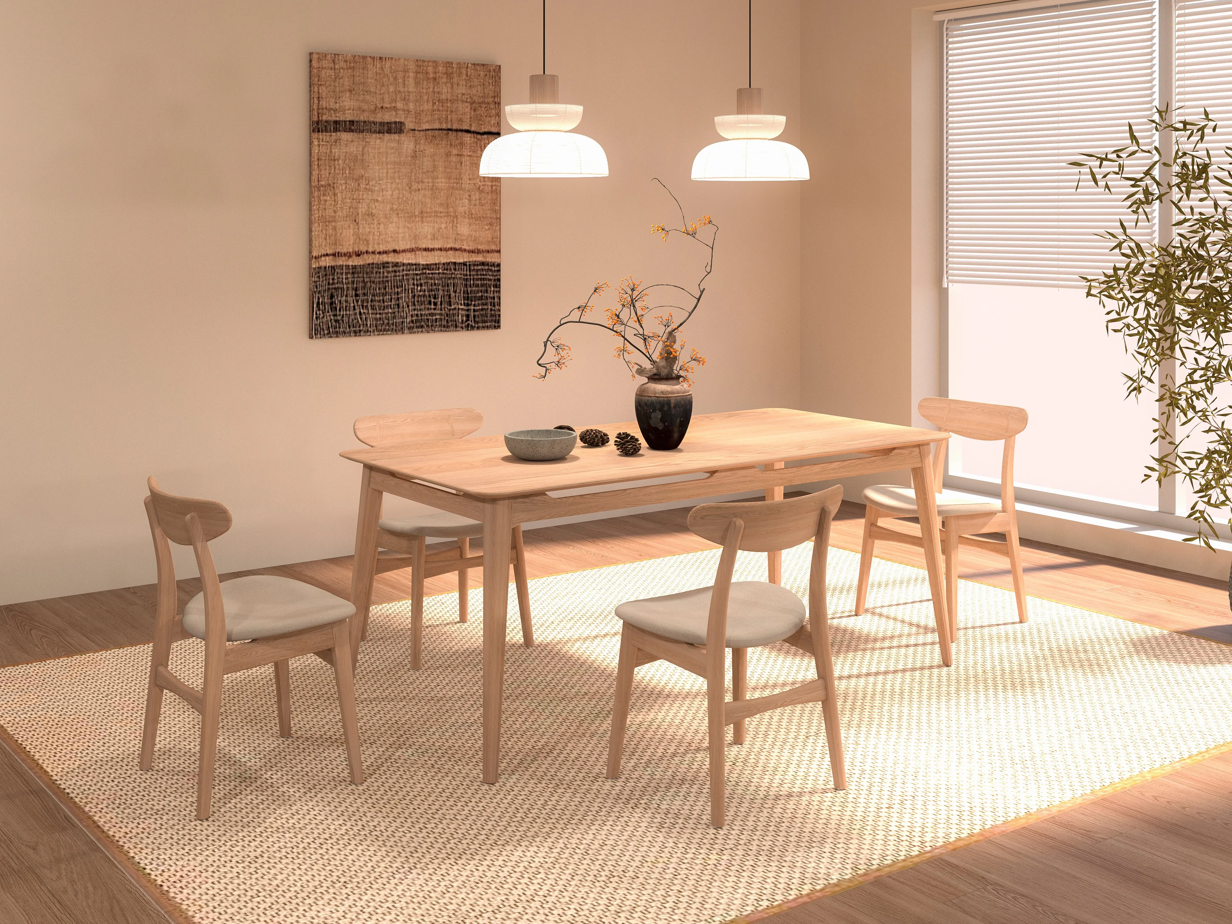 Isabella Mid century Oak Dining Table and Chairs - American Solid Oak