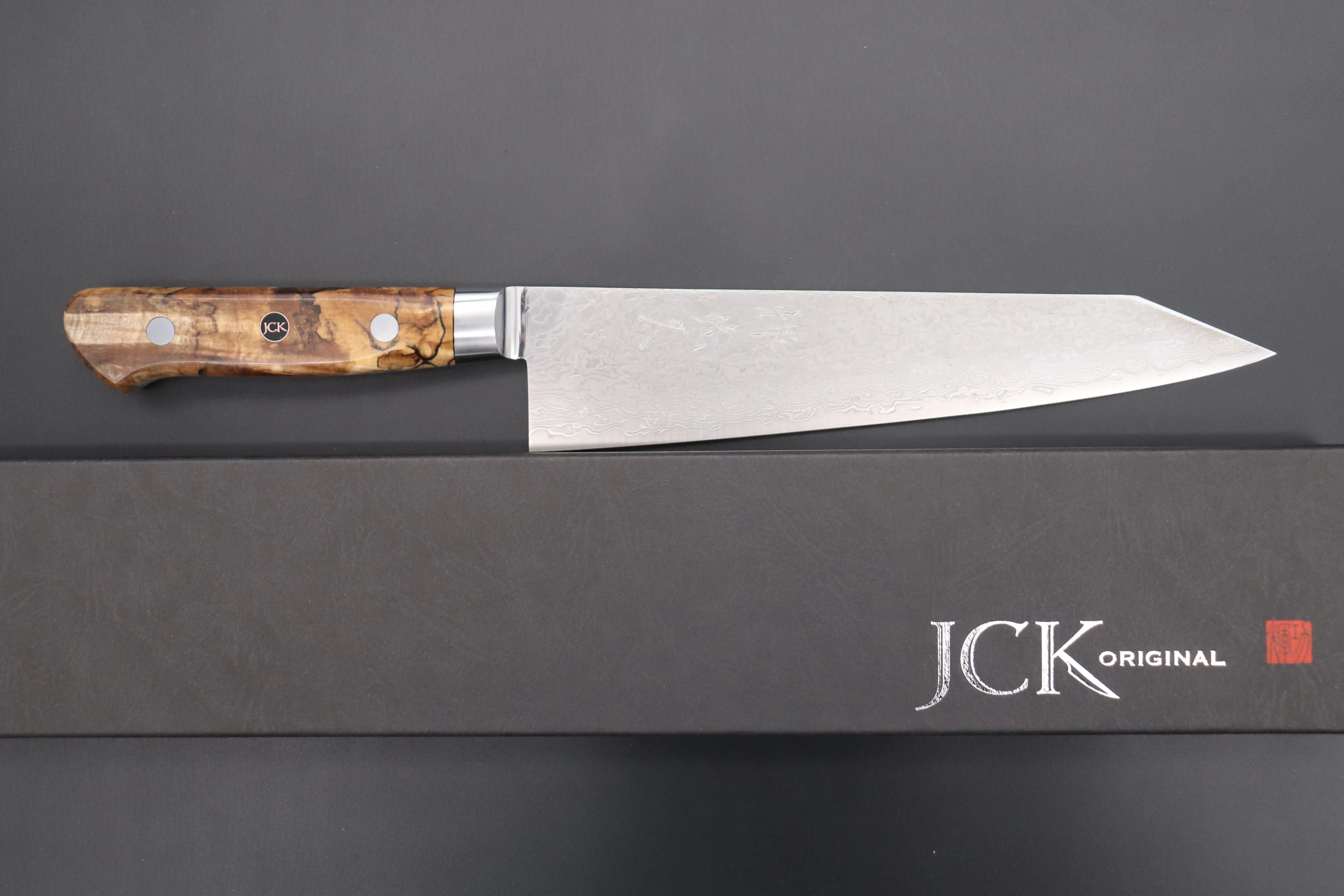 JCK Original Kagayaki Grand Canyon R-2 White & Silver Damascus Series GCYU-35 Kiritsuke Gyuto 200mm (7.8 Inch)