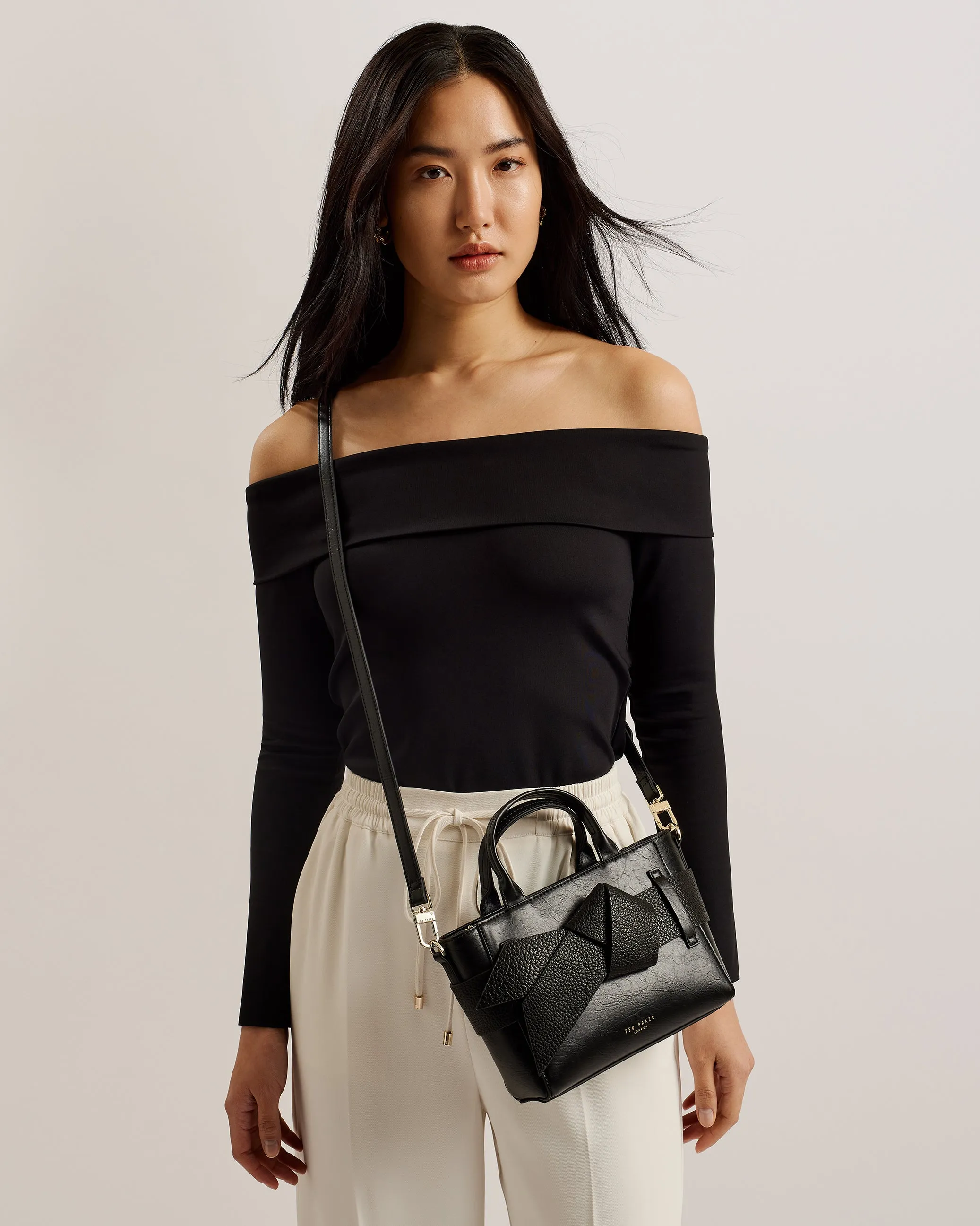 Jimisie Mini Knot Bow Faux Leather Bag Black