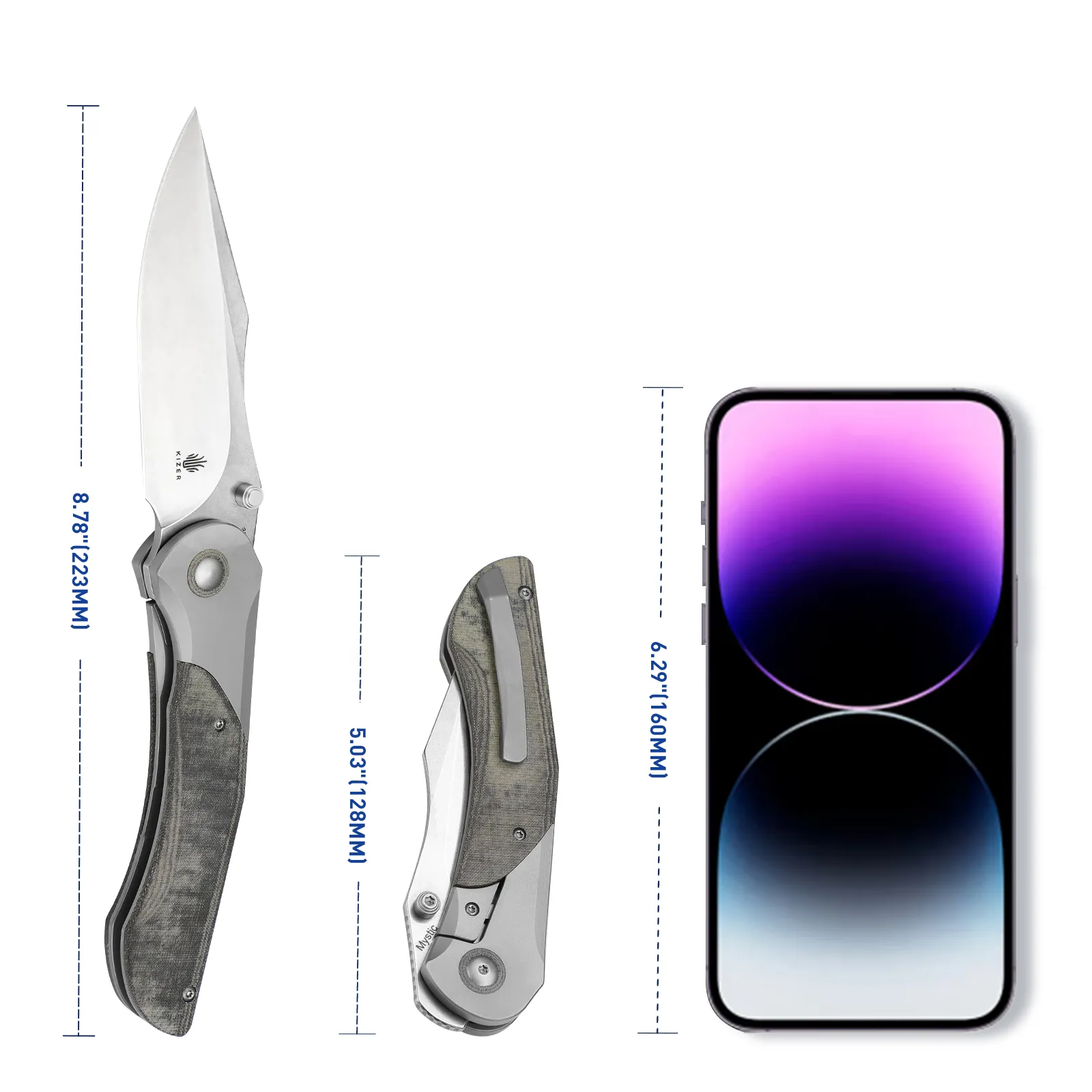 Kizer Mystic Rex45 Blade Titanium Micarta Handle Ki4636A1 (3.74 Stonewashded)
