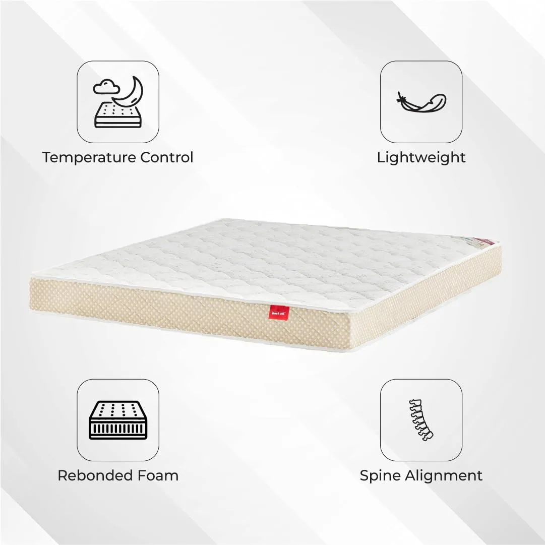 Kurl-On Mattress | Kurlo Bond Plus | Orthopedic 6-Inch Queen Size Bed Mattress (78x60x6 Inches, Medium Soft), Natural Coir   Bonded Foam, Soft Foam for Comfort.