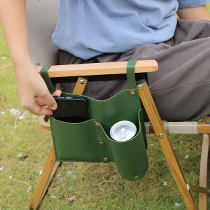 Leather Camping Chair Side Bag  Storage for Phone, Beer & Essentials
