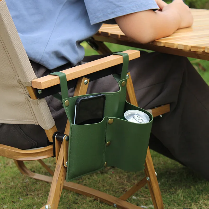 Leather Camping Chair Side Bag  Storage for Phone, Beer & Essentials