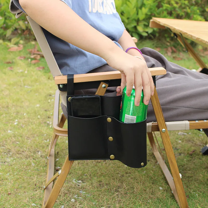 Leather Camping Chair Side Bag  Storage for Phone, Beer & Essentials