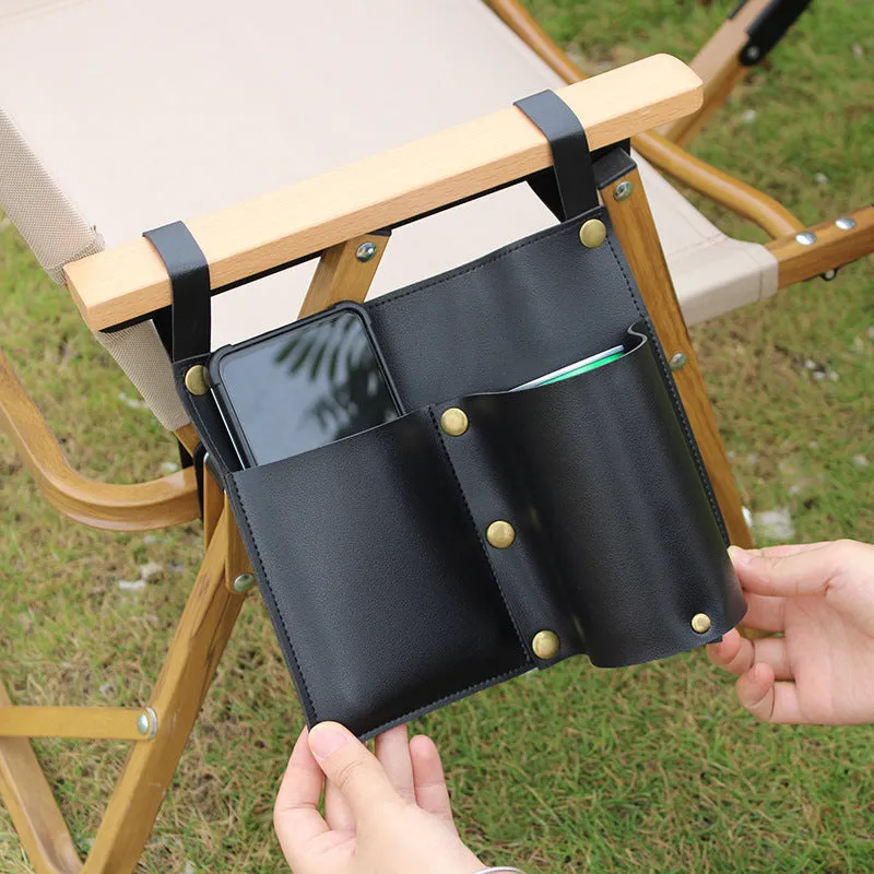 Leather Camping Chair Side Bag  Storage for Phone, Beer & Essentials
