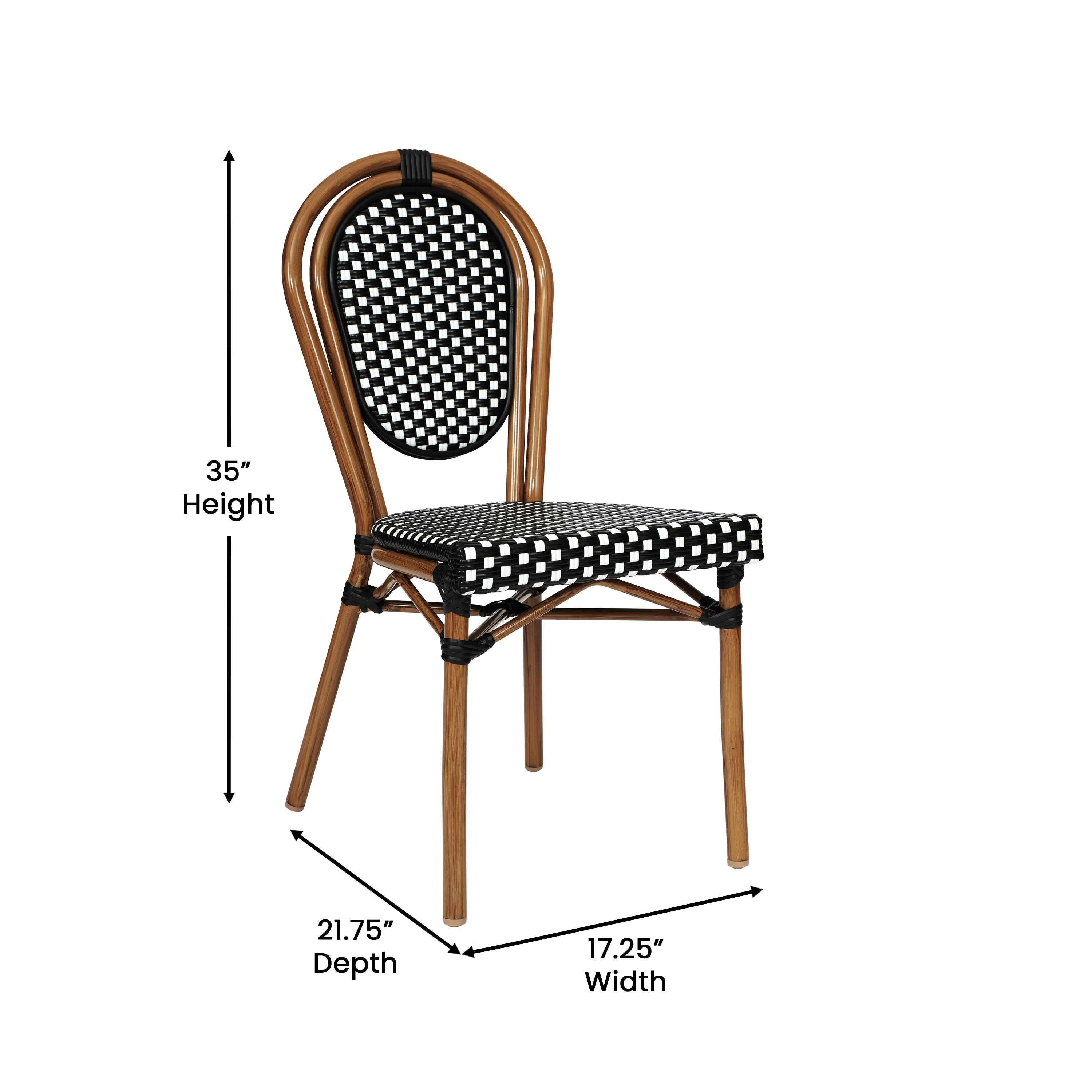 Lourdes Indoor/Outdoor Commercial Thonet Bistro Stacking Chair, PE Rattan and Aluminum Frame