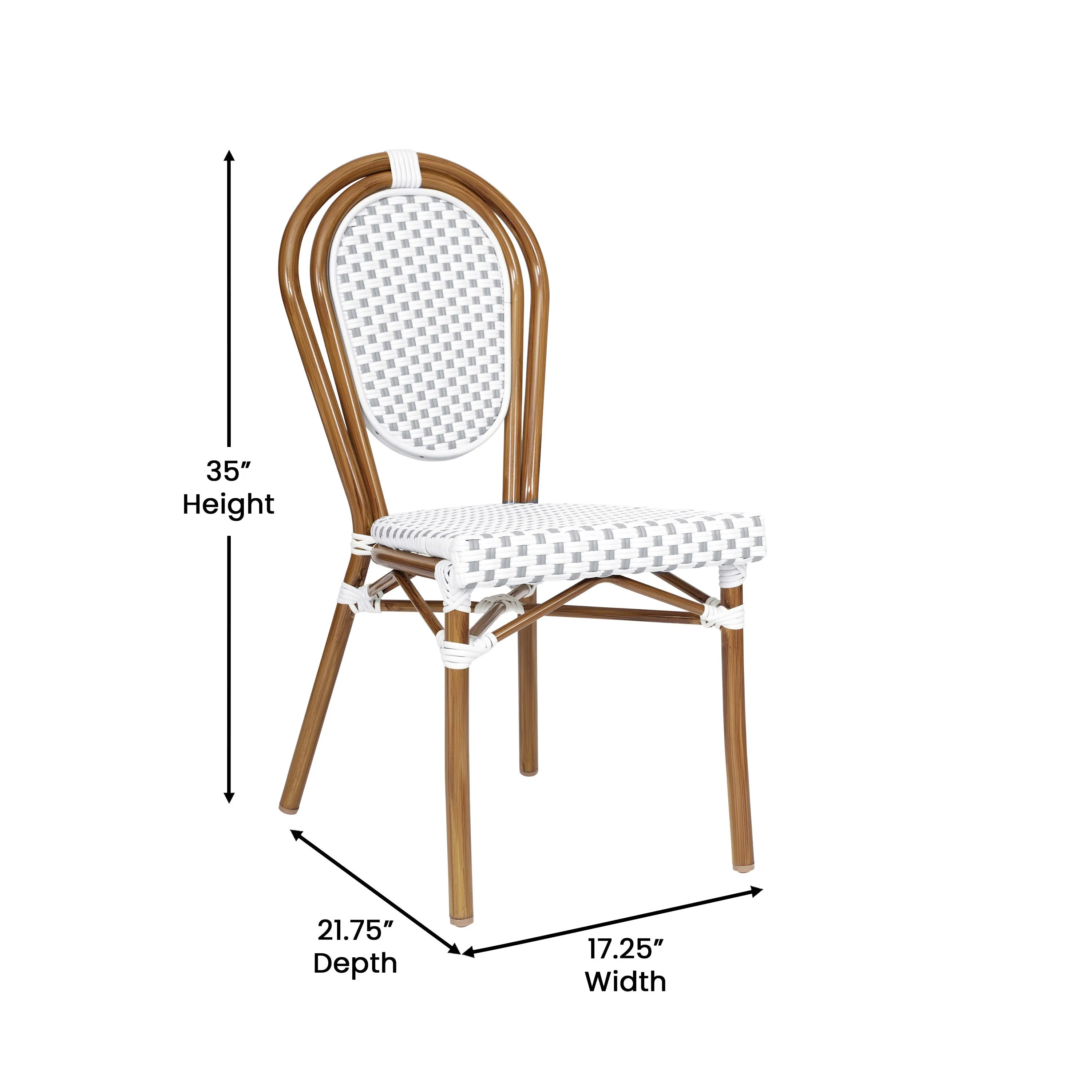 Lourdes Indoor/Outdoor Commercial Thonet Bistro Stacking Chair, PE Rattan and Aluminum Frame