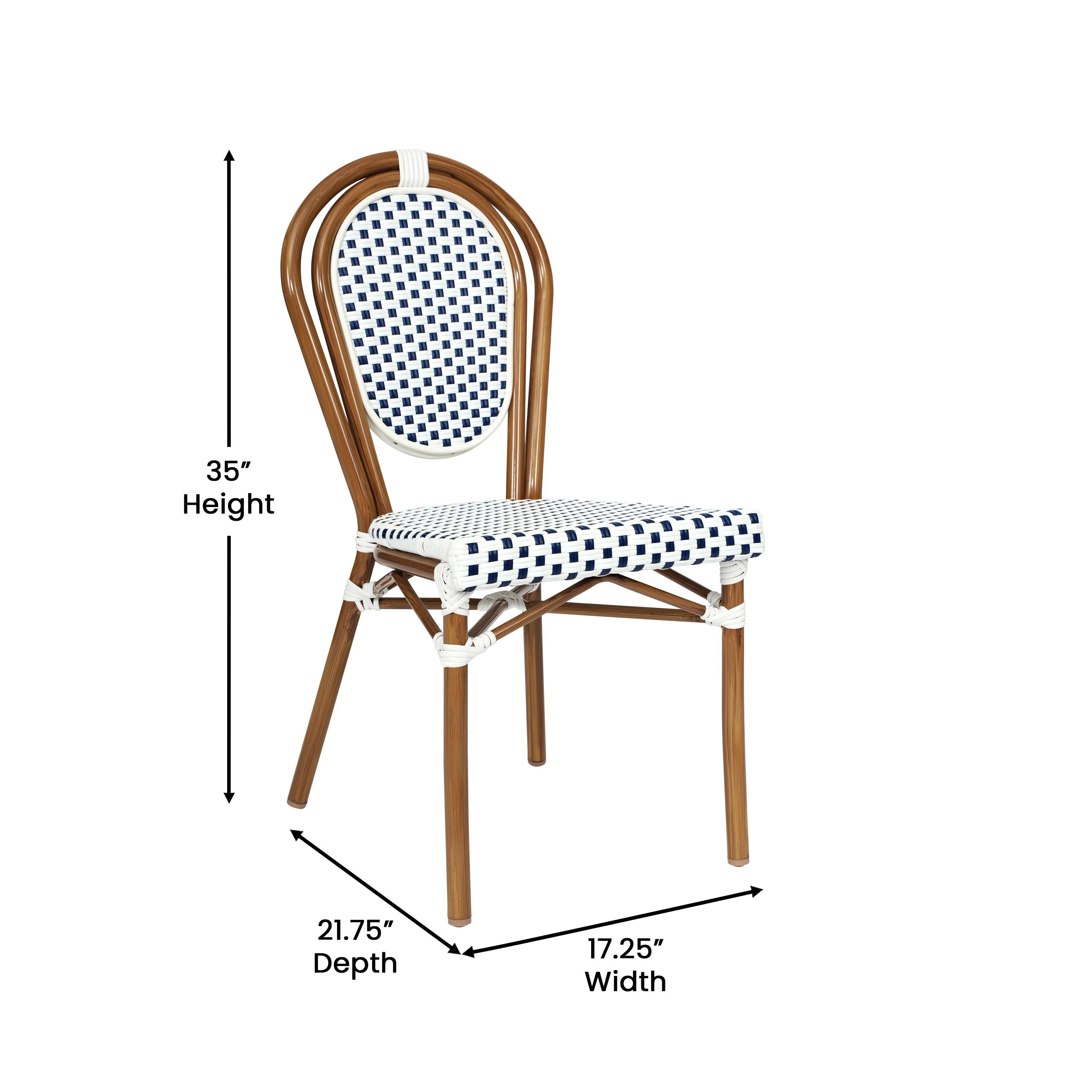 Lourdes Indoor/Outdoor Commercial Thonet Bistro Stacking Chair, PE Rattan and Aluminum Frame