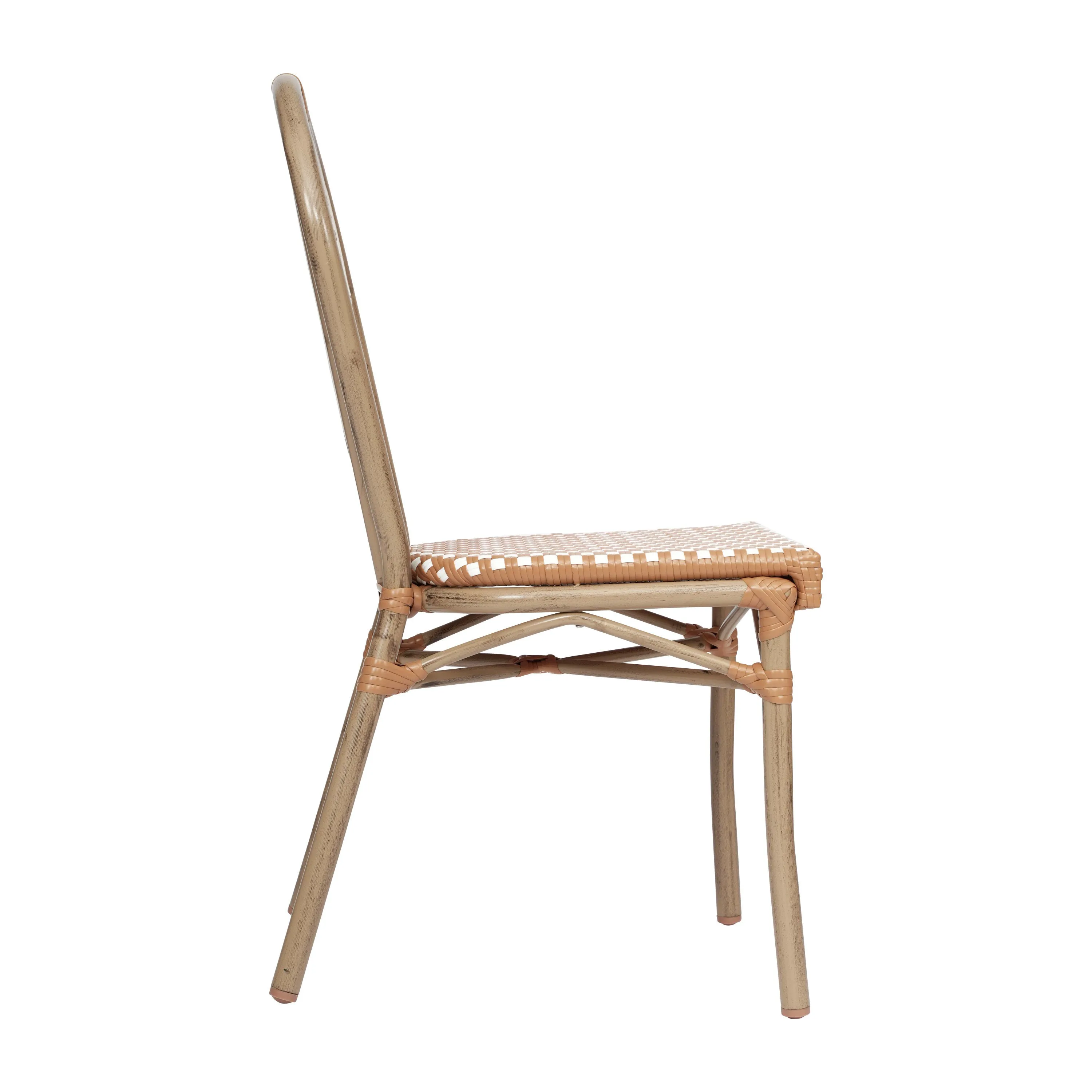 Lourdes Indoor/Outdoor Commercial Thonet Bistro Stacking Chair, PE Rattan and Aluminum Frame