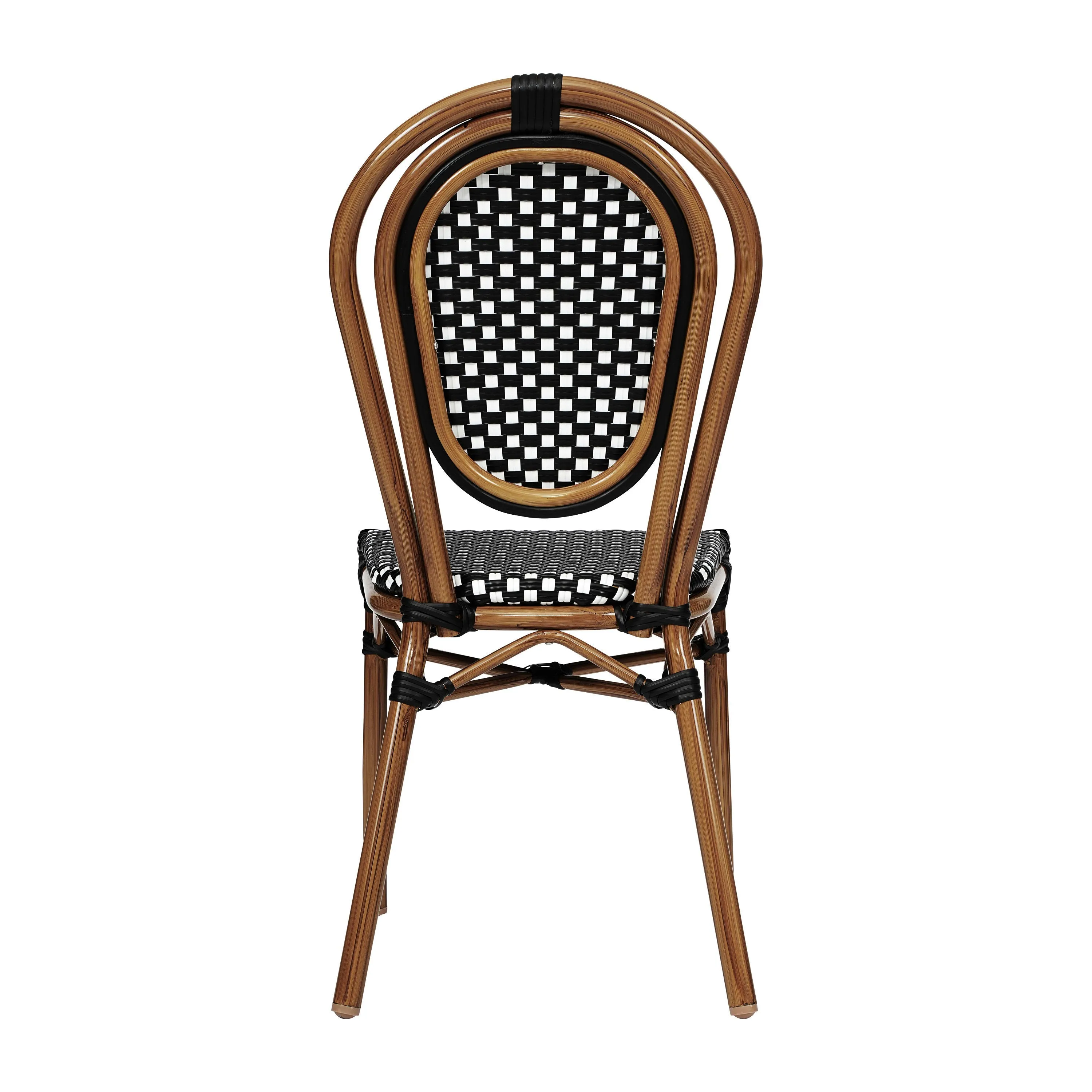 Lourdes Indoor/Outdoor Commercial Thonet Bistro Stacking Chair, PE Rattan and Aluminum Frame