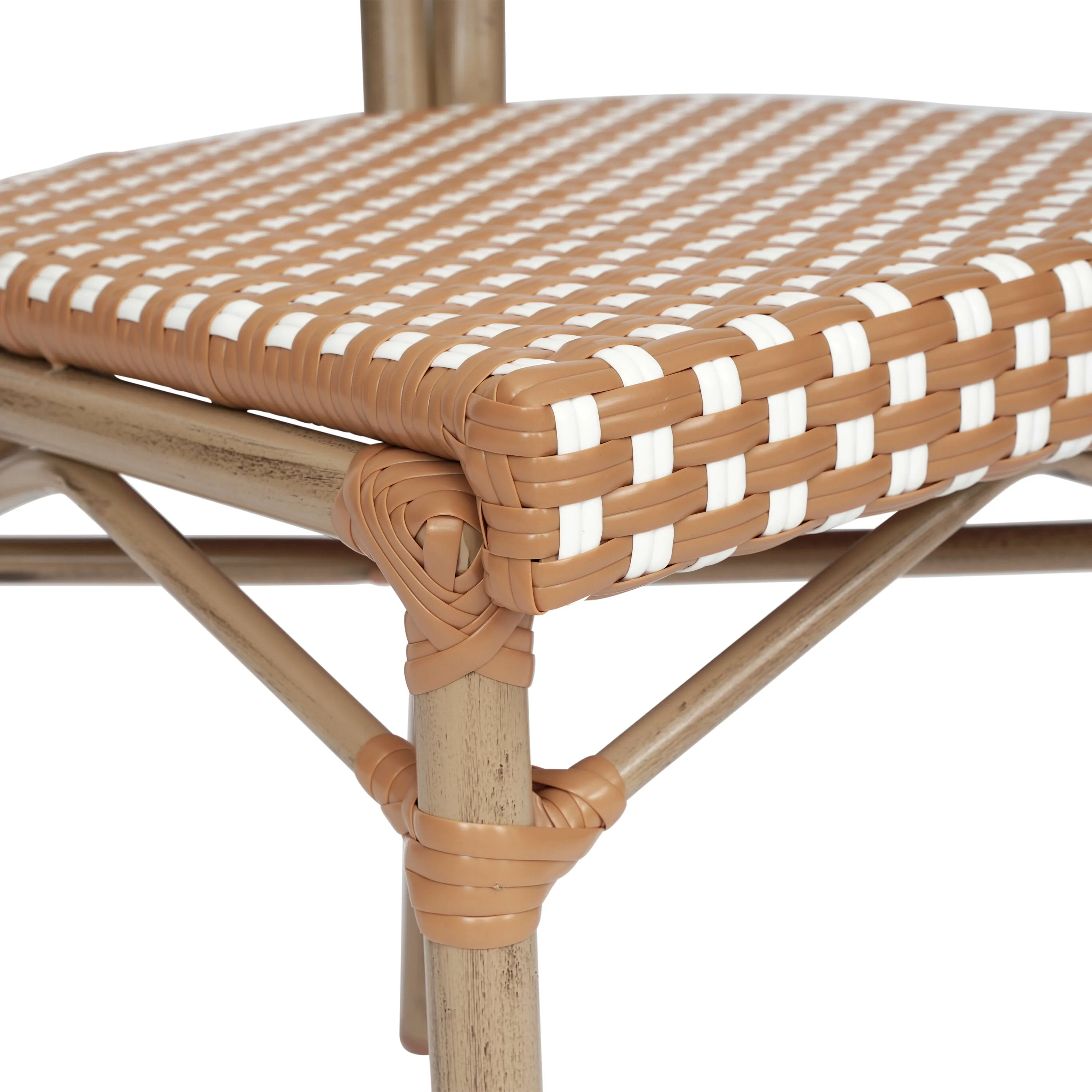 Lourdes Indoor/Outdoor Commercial Thonet Bistro Stacking Chair, PE Rattan and Aluminum Frame