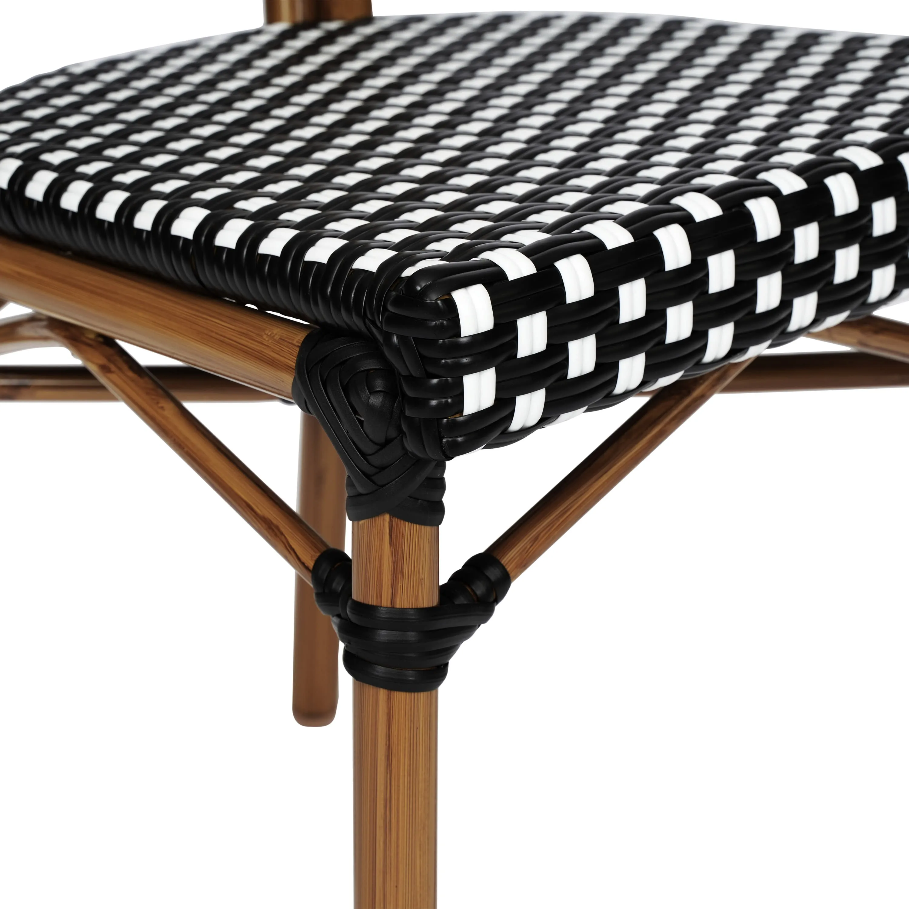 Lourdes Indoor/Outdoor Commercial Thonet Bistro Stacking Chair, PE Rattan and Aluminum Frame