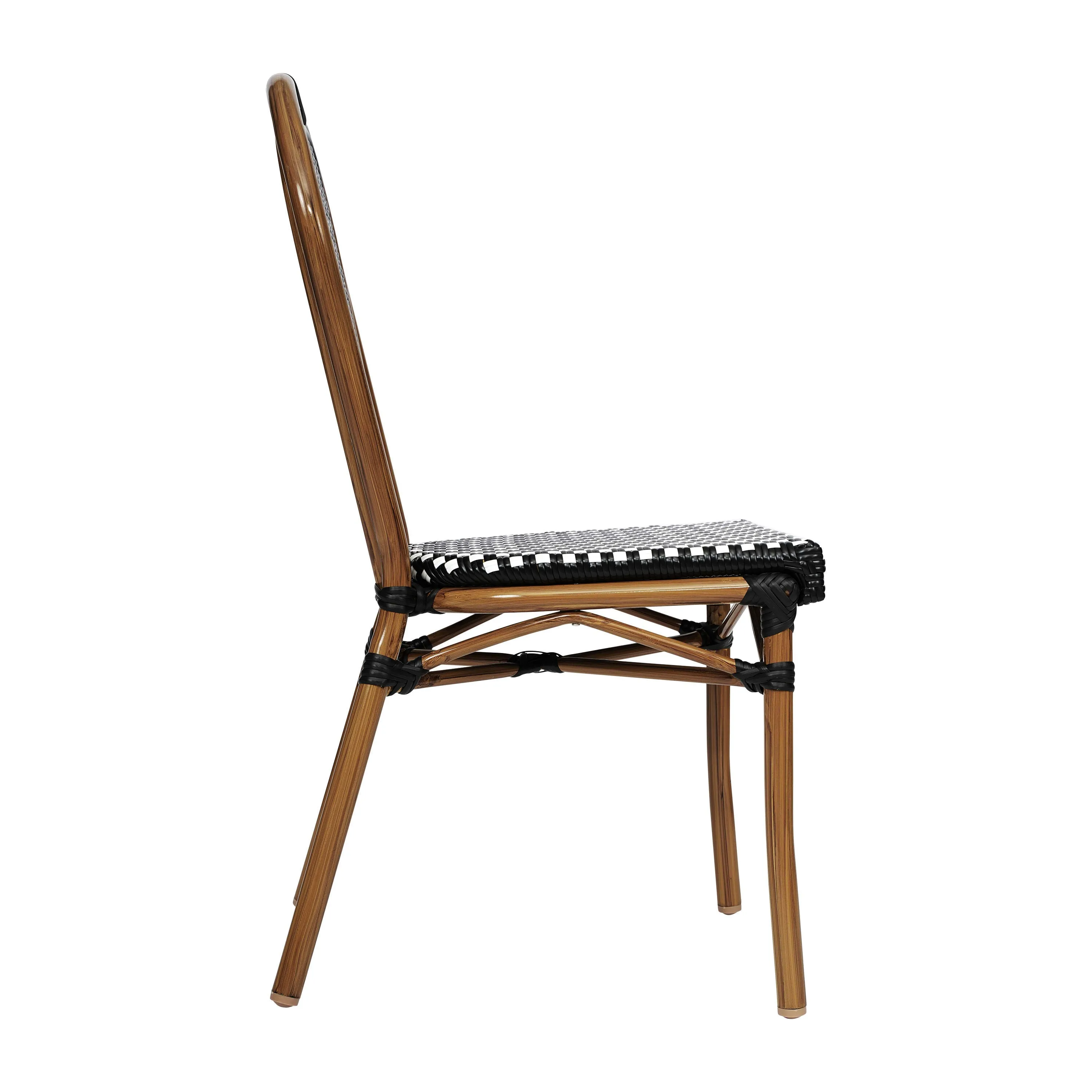 Lourdes Indoor/Outdoor Commercial Thonet Bistro Stacking Chair, PE Rattan and Aluminum Frame