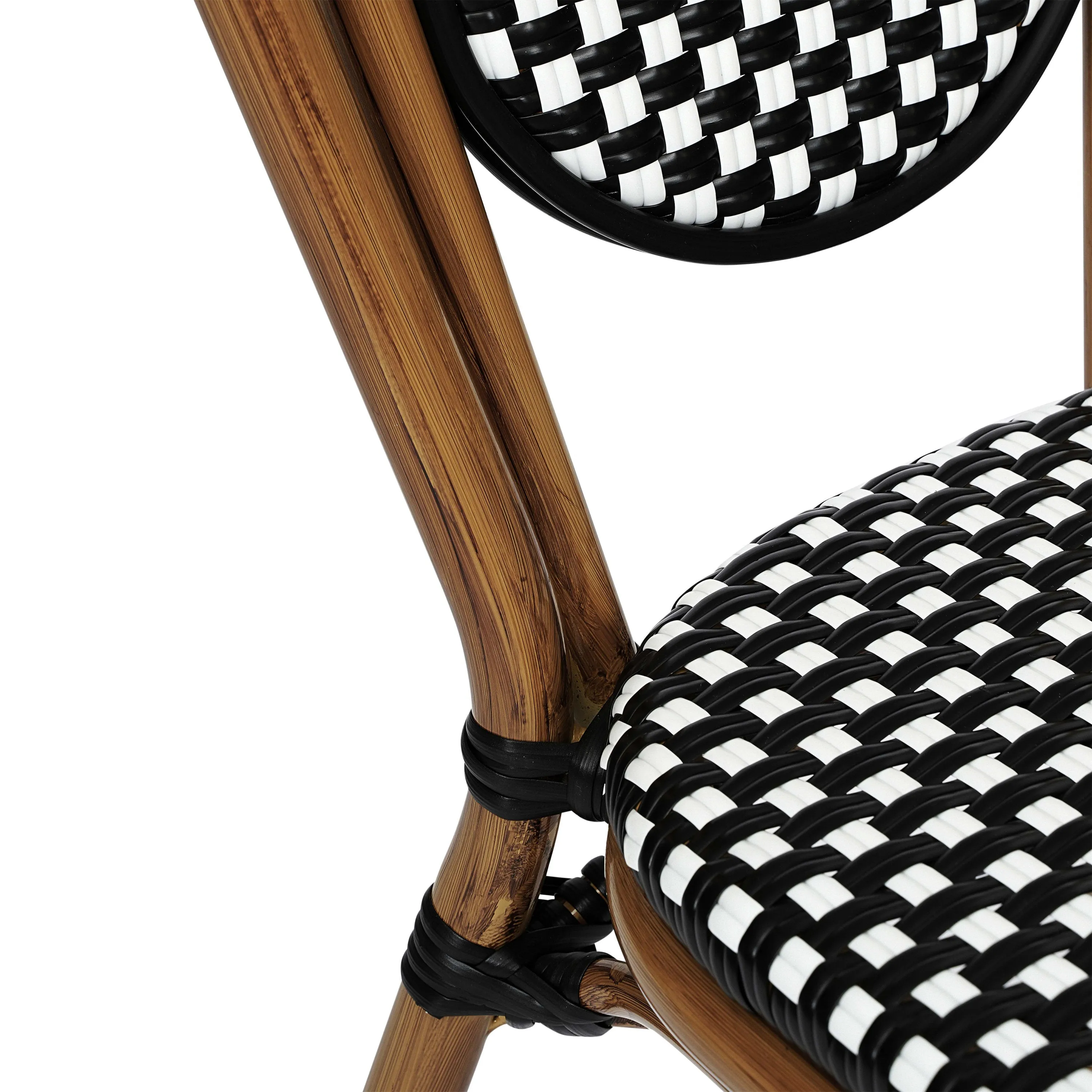 Lourdes Indoor/Outdoor Commercial Thonet Bistro Stacking Chair, PE Rattan and Aluminum Frame