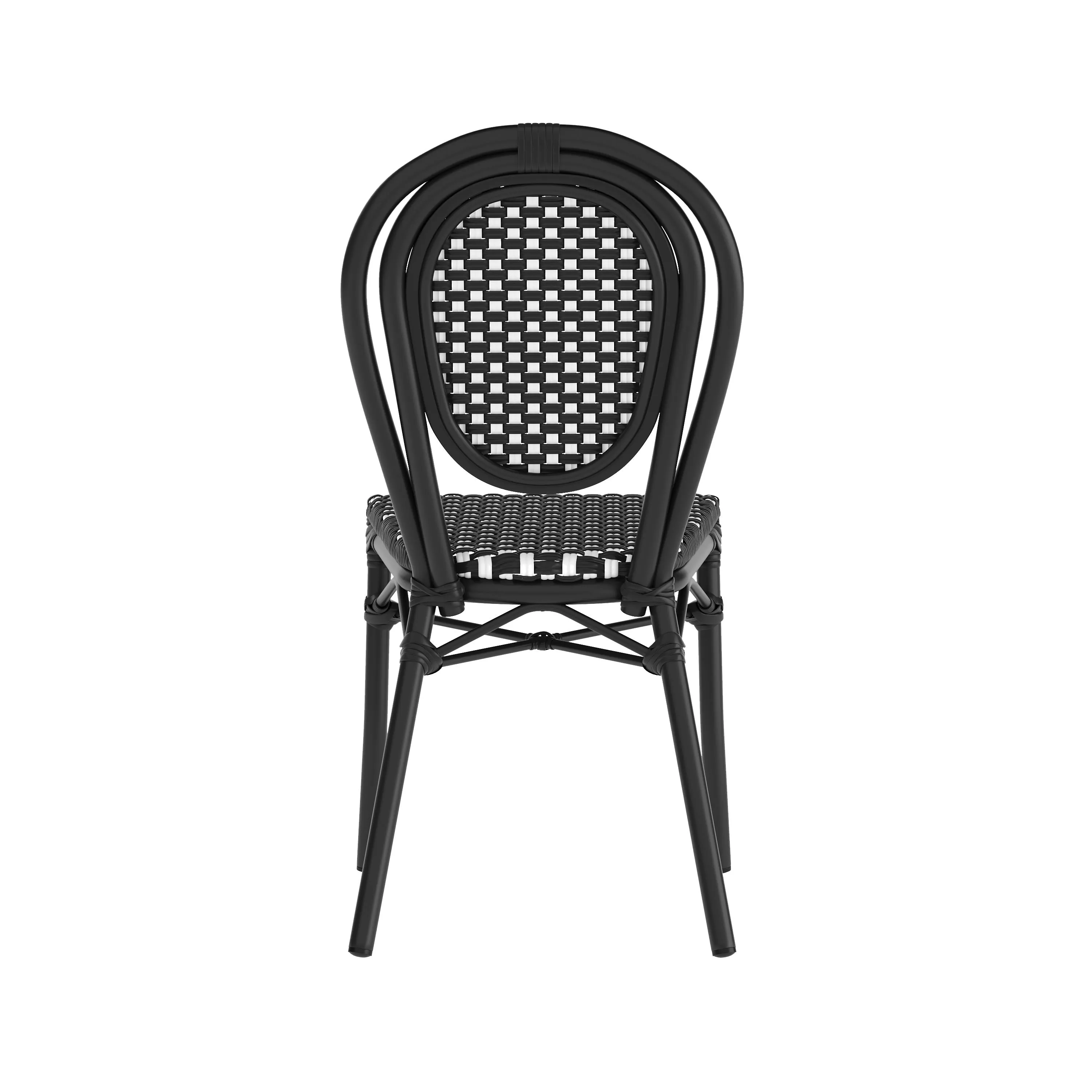 Lourdes Indoor/Outdoor Commercial Thonet Bistro Stacking Chair, PE Rattan and Aluminum Frame